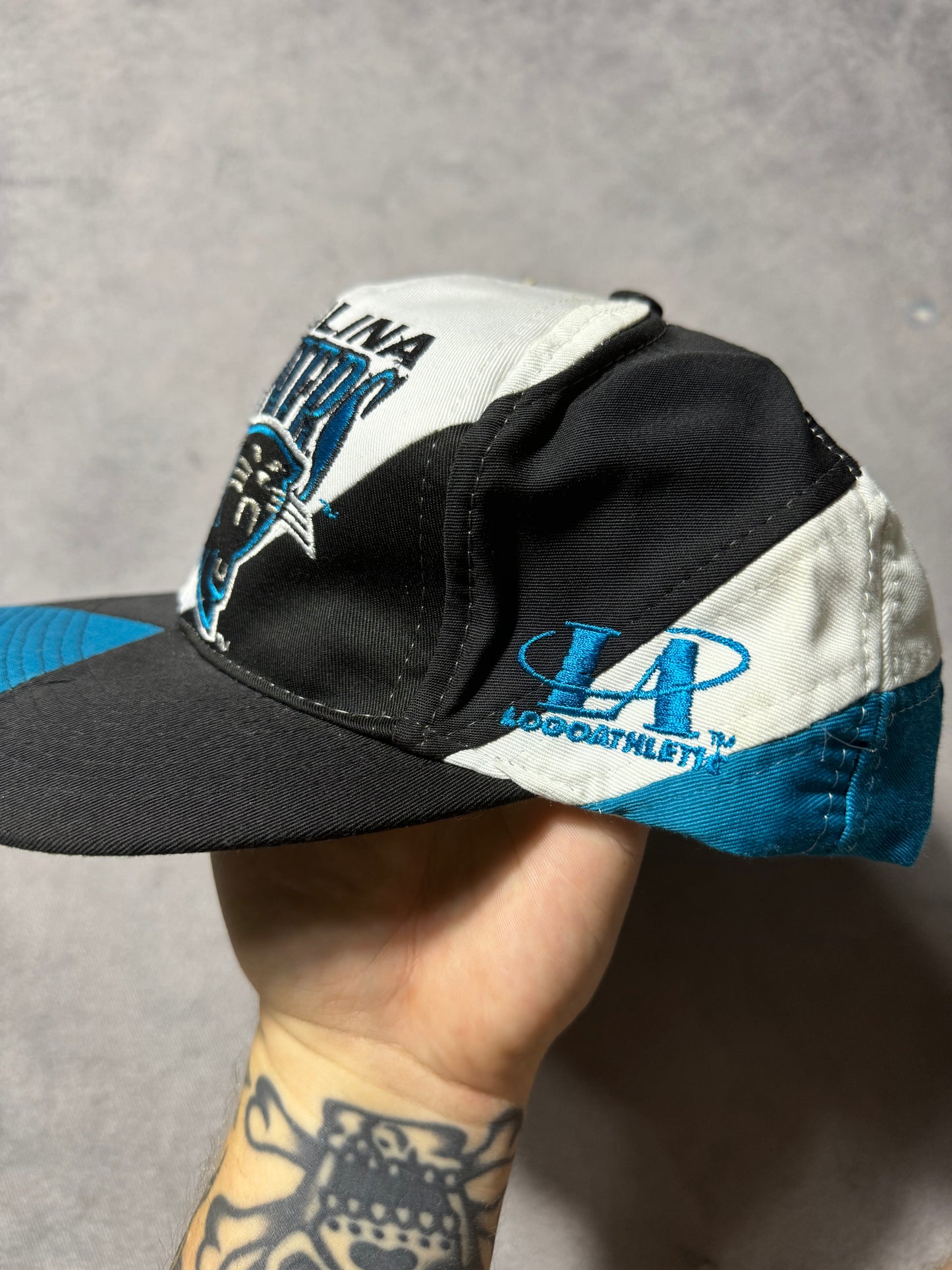 90’s Carolina Panthers Vintage Logo Athletic Geometric Alternate Full Cat NFL Snapback Hat - Deadstock (OSFA)