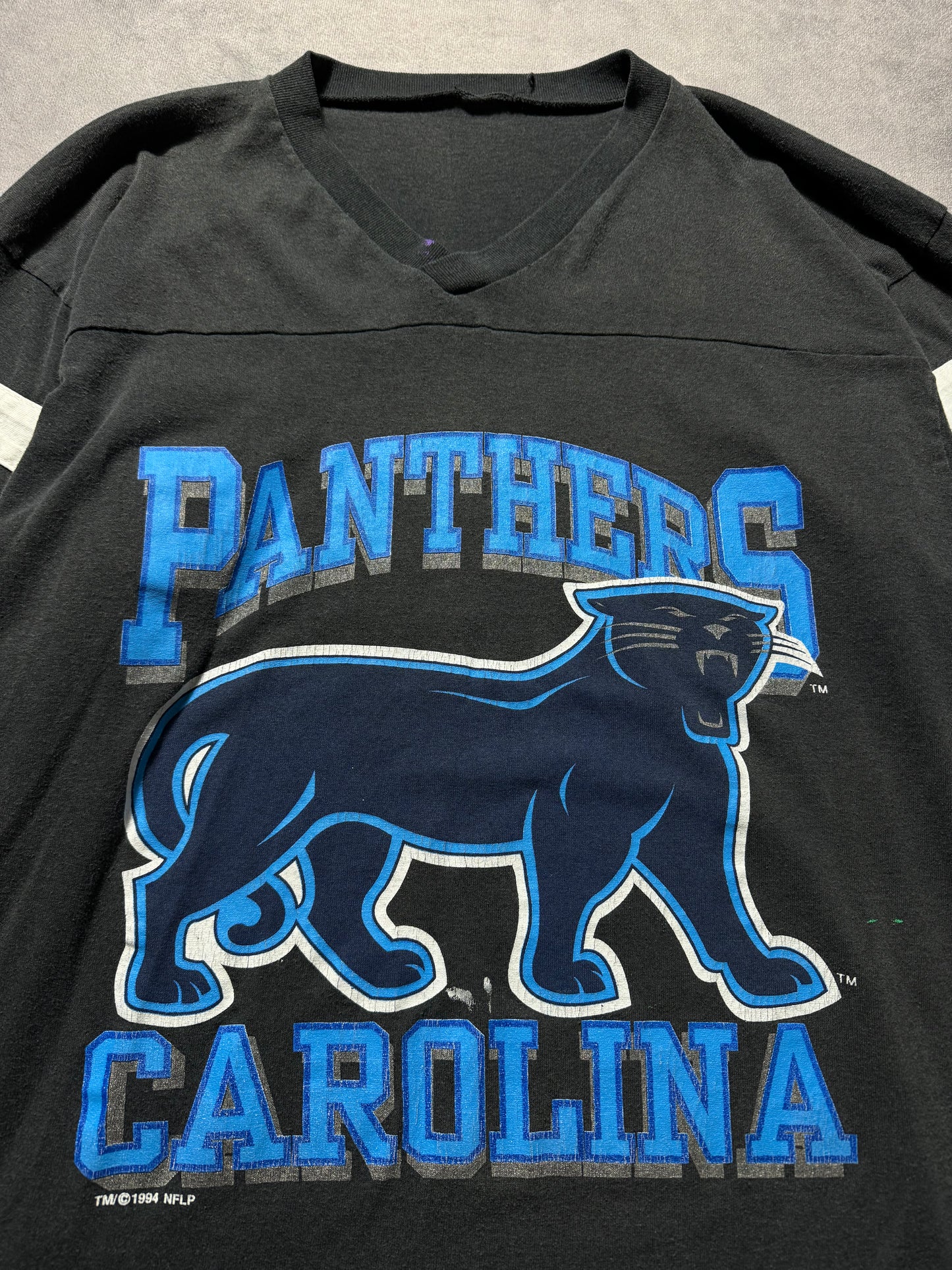 1993 Carolina Panthers Vintage Black Full Alternate Cat NFL Cotton Football Style Tee (Large)