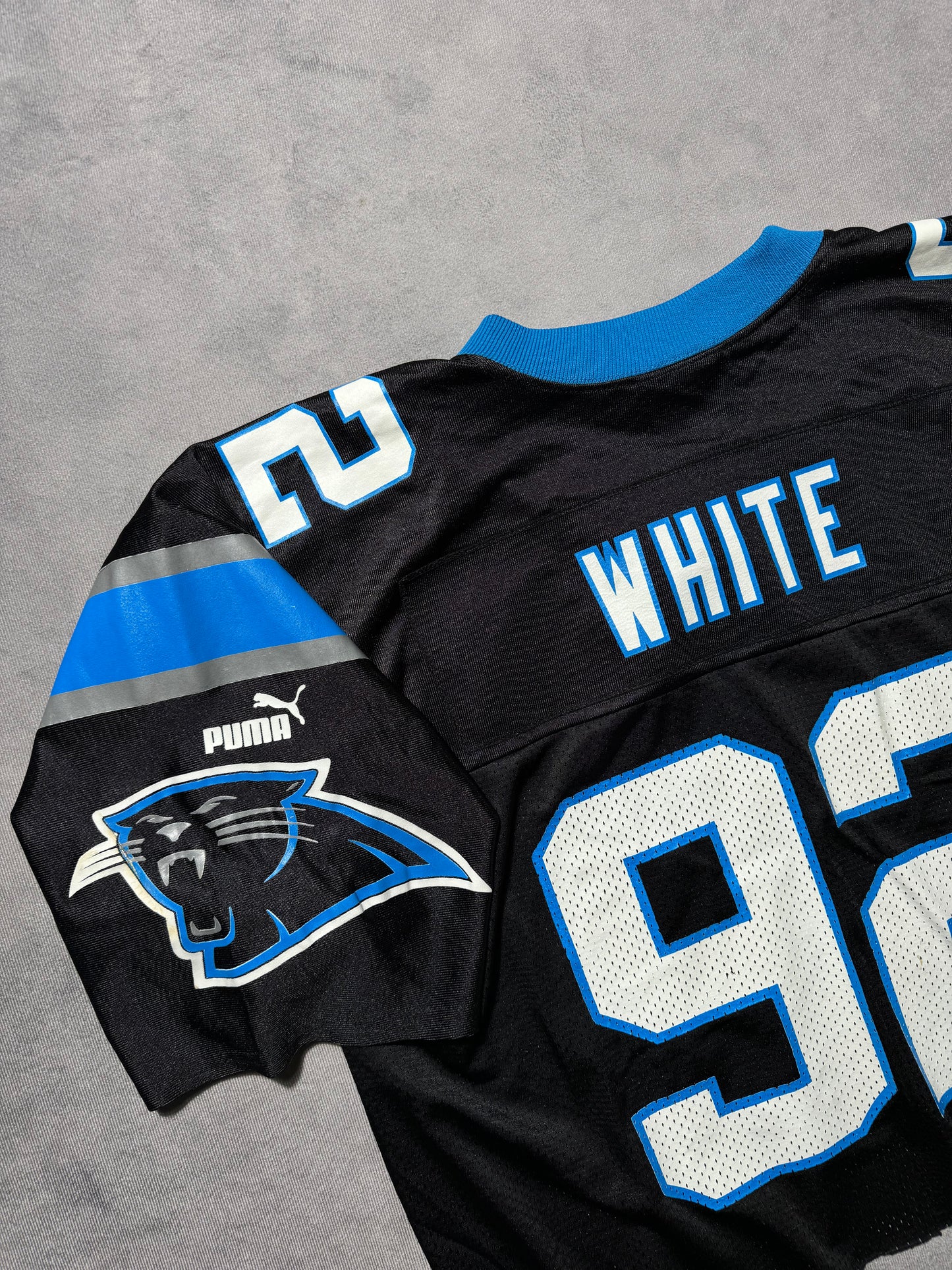 2000 Carolina Panthers Reggie White Vintage Black Puma Cropped NFL Jersey (Boxy XL)
