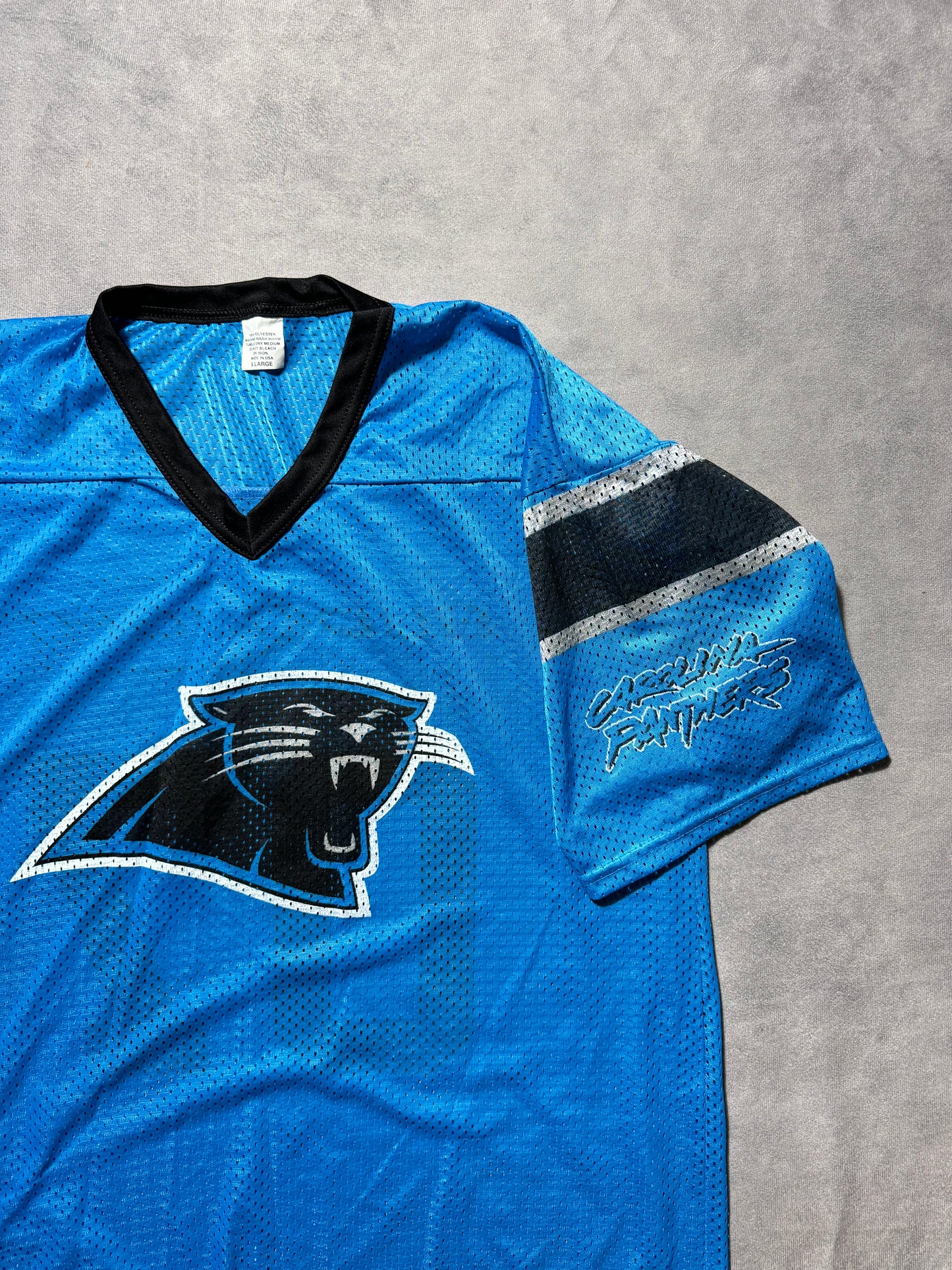 2007 Carolina Panthers x Bud Light Blue Mesh Cat Scratch Font Practice Style NFL Jersey (XL)