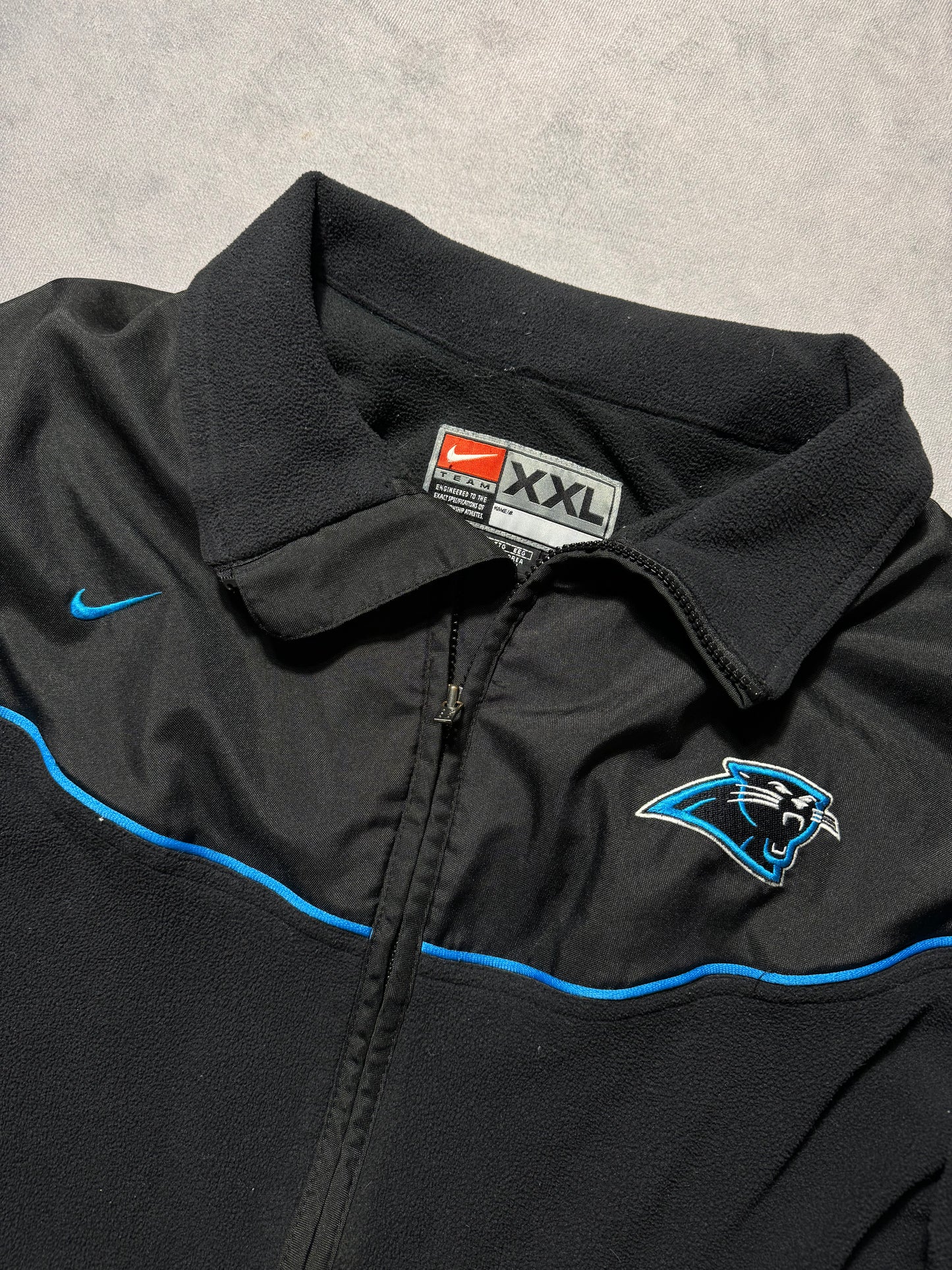 90’s Carolina Panthers Vintage Black Nike Fleece Full Zip Denali Style NFL Jacket (XXL)