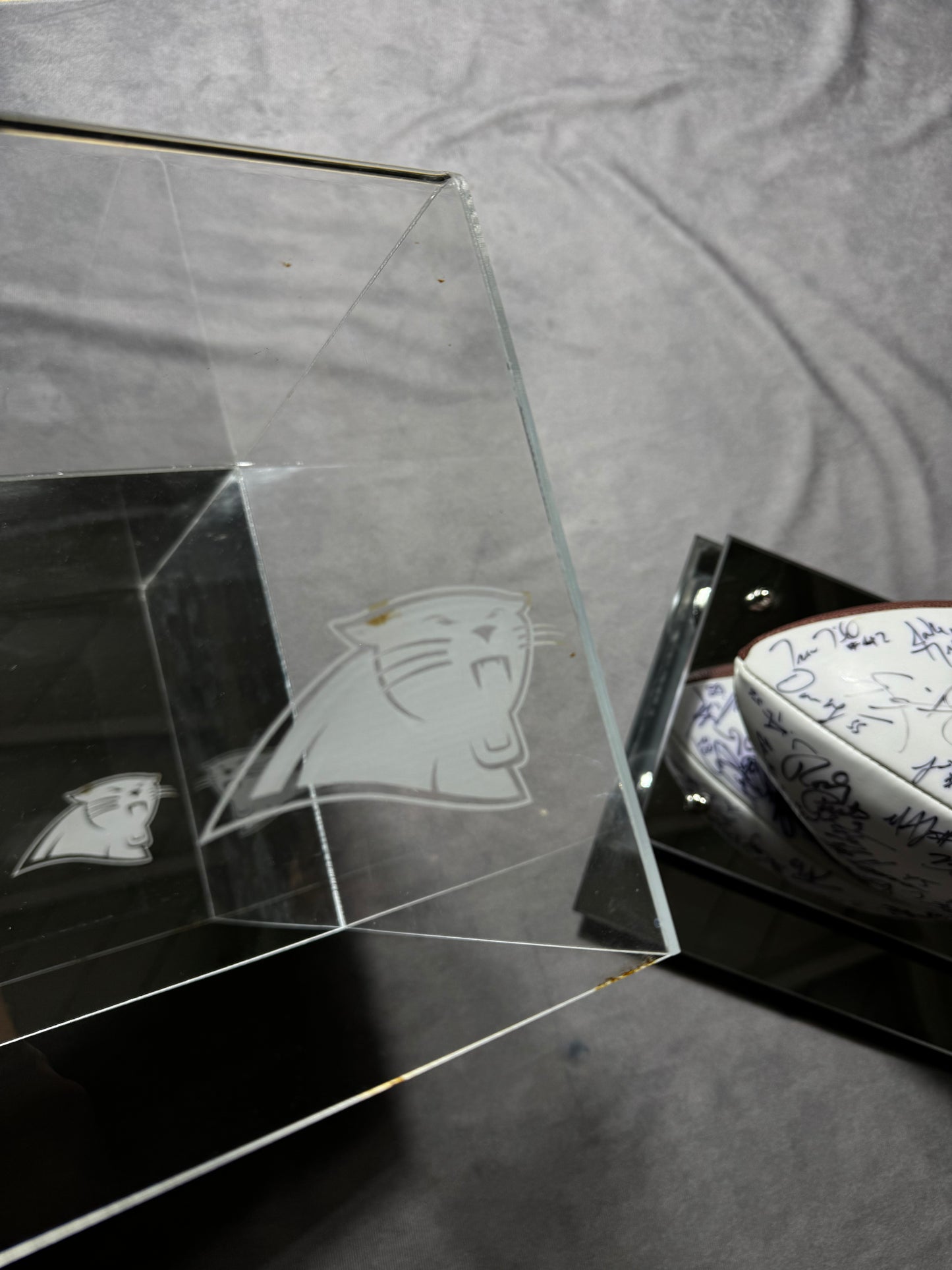 2003 Carolina Panthers Vintage NFC Champions Super Bowl XXXVIII Full Team Autographed NFL Ball w/ Engraved Display