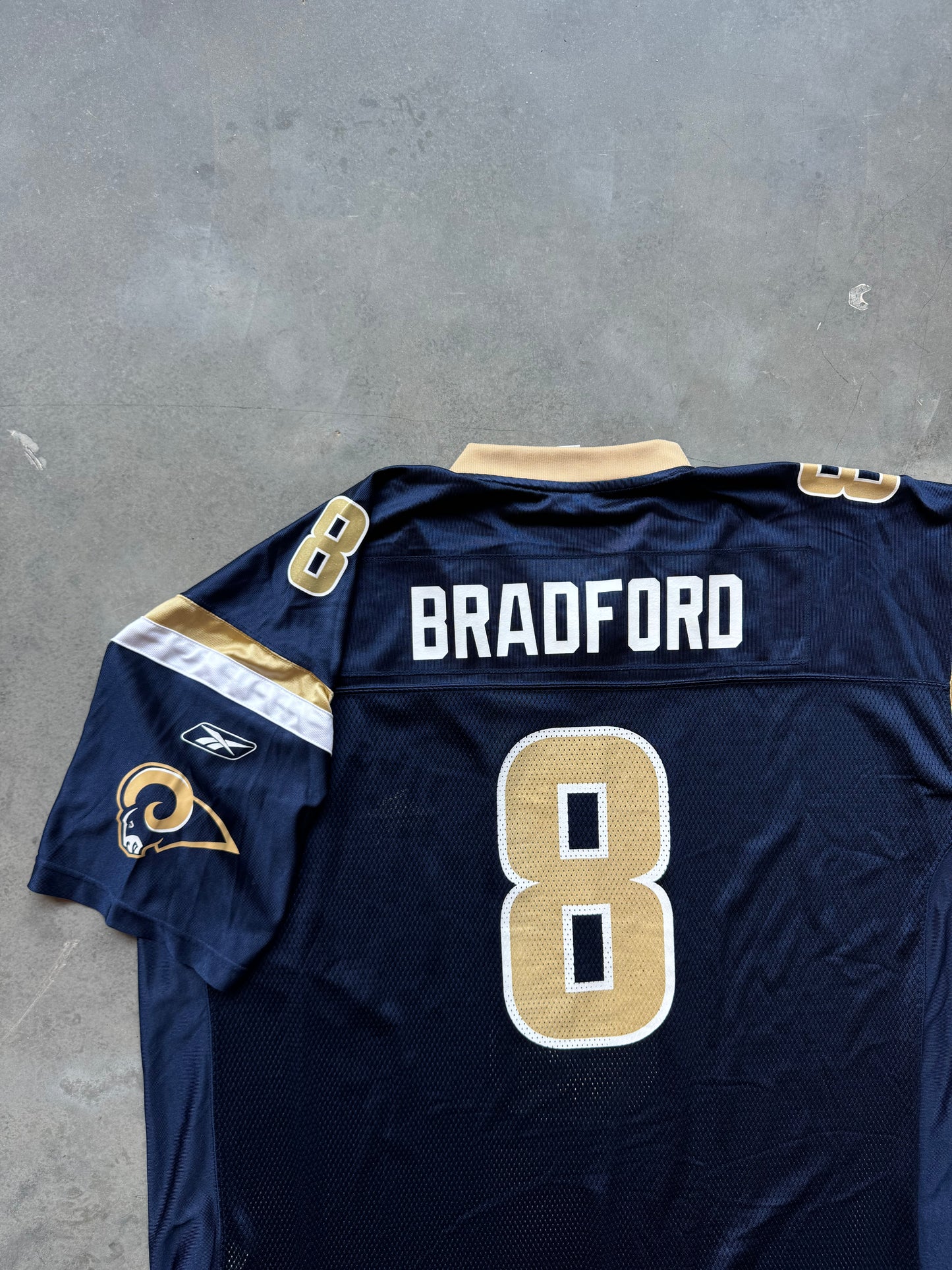 00’s St. Louis Rams Sam Bradford Vintage Navy Blue Reebok NFL Jersey (XXL)