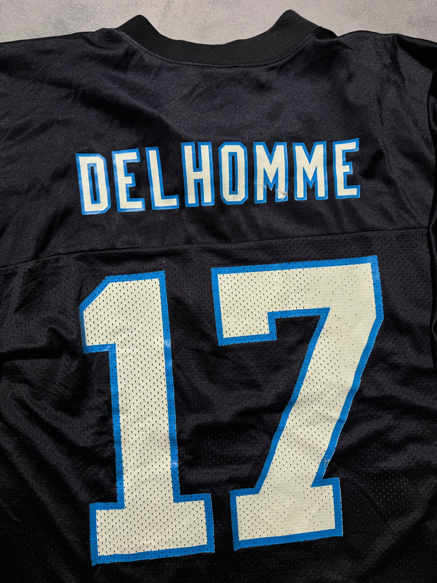 2004 Carolina Panthers Jake Delhomme Vintage Black Reebok Super Bowl XXXVIII NFL Jersey (Large)