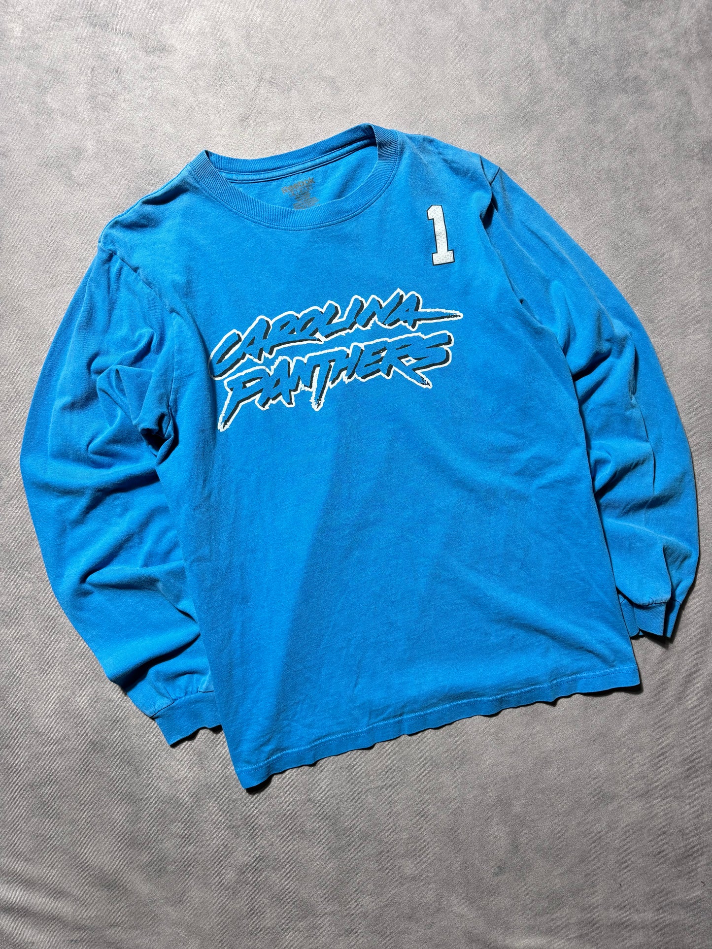 2011 Carolina Panthers Cam Newton Alternate Blue Cat Scratch Font Rookie Season NFL Longsleeve Tee (Medium)