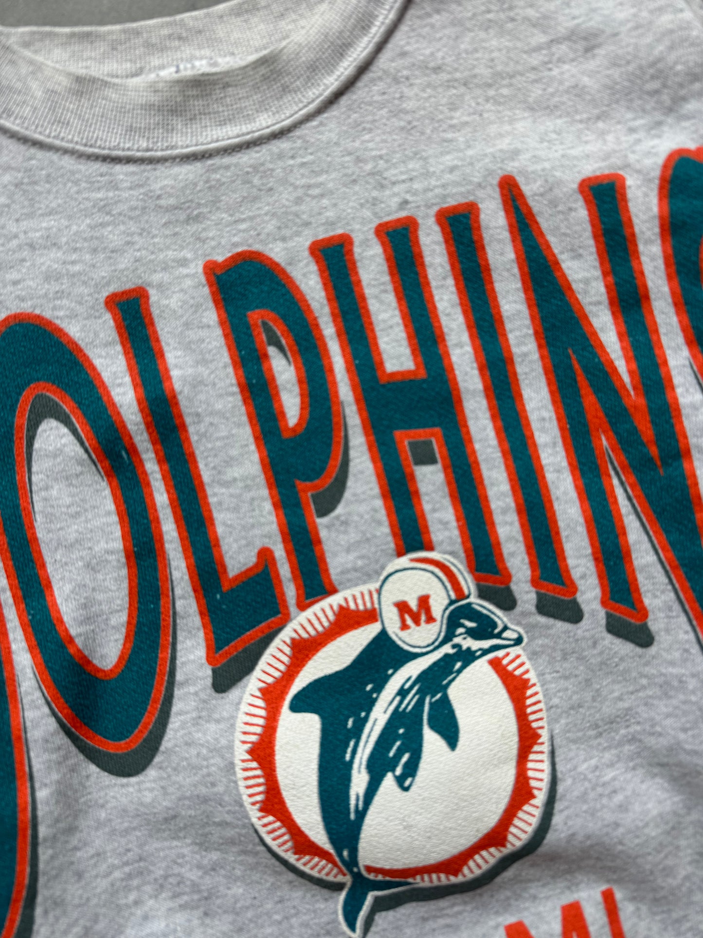 1993 Miami Dolphins Vintage Heather Grey Spellout NFL Crewneck (Large)