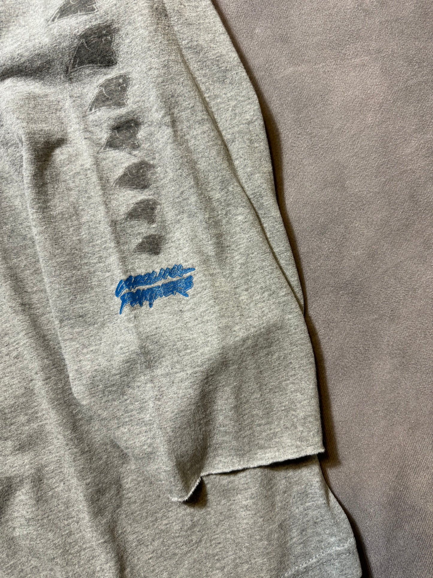 00’s Carolina Panthers Vintage Grey Cat Scratch Font Repeat Logo NFL Longsleeve Tee (XL)
