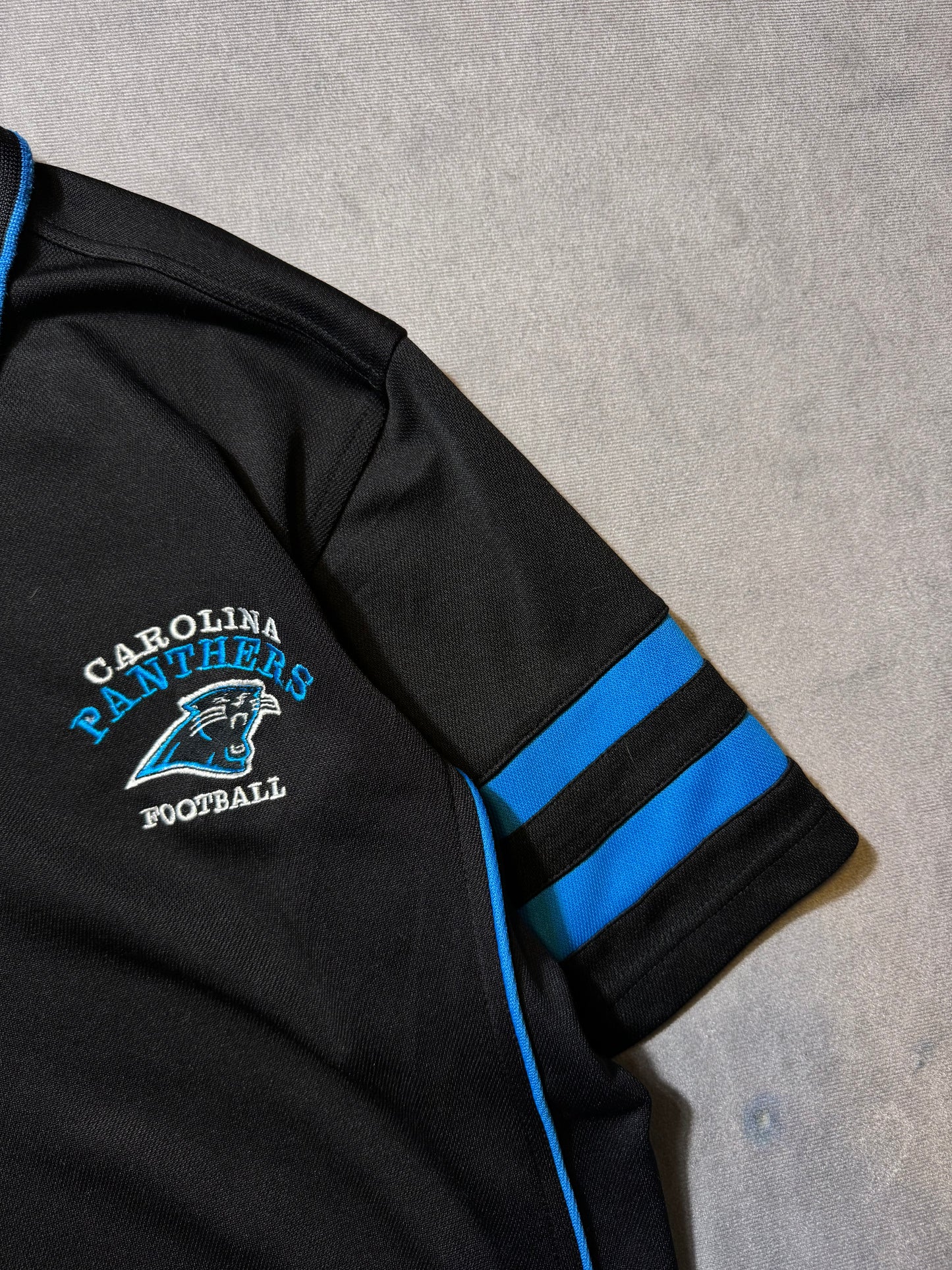 00’s Carolina Panthers Vintage Black Striped NFL Collared Polo Shirt (Medium)