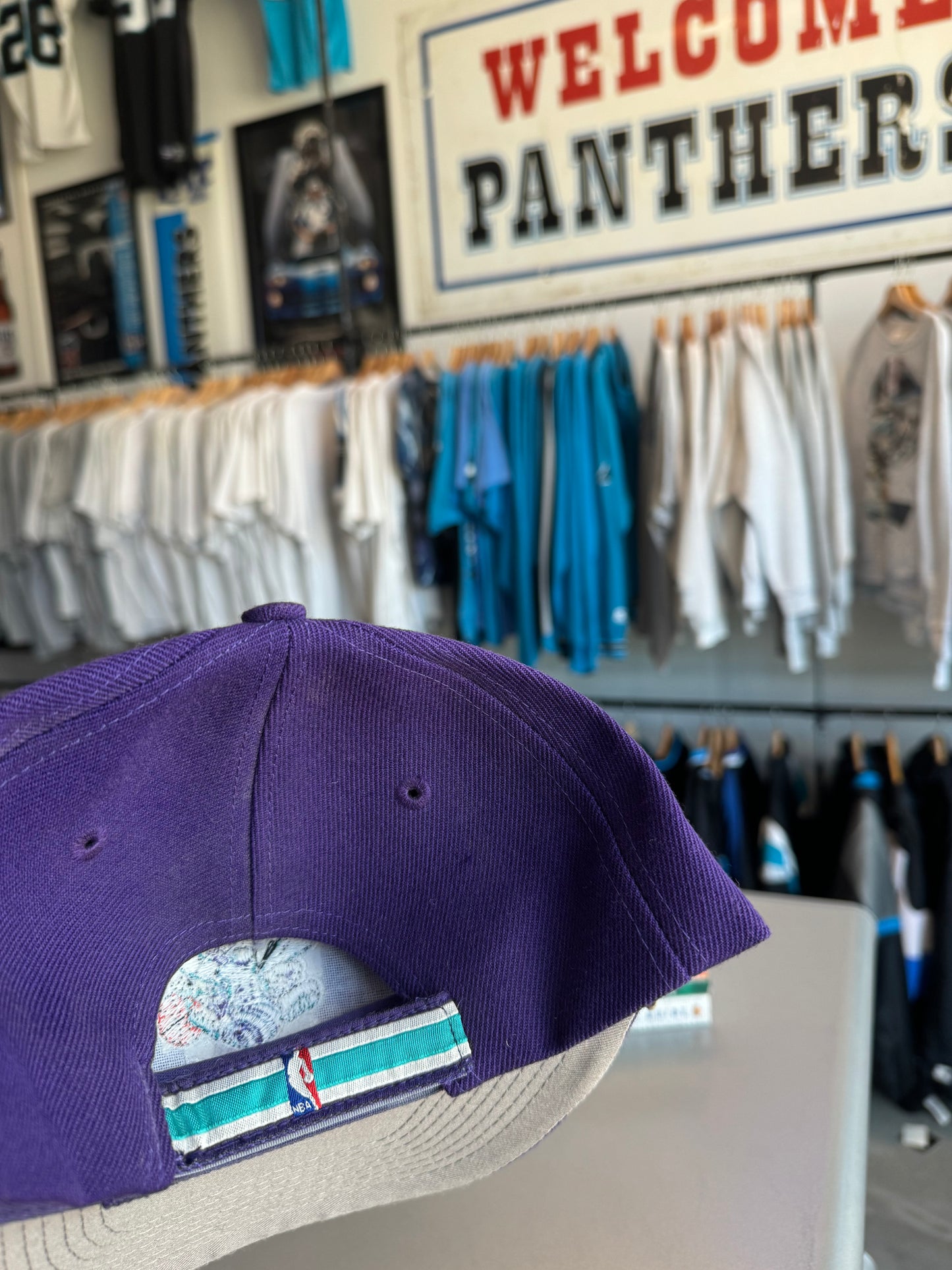 90’s Charlotte Hornets Vintage Purple Logo Athletic NBA Strapback Hat - Deadstock (OSFA)
