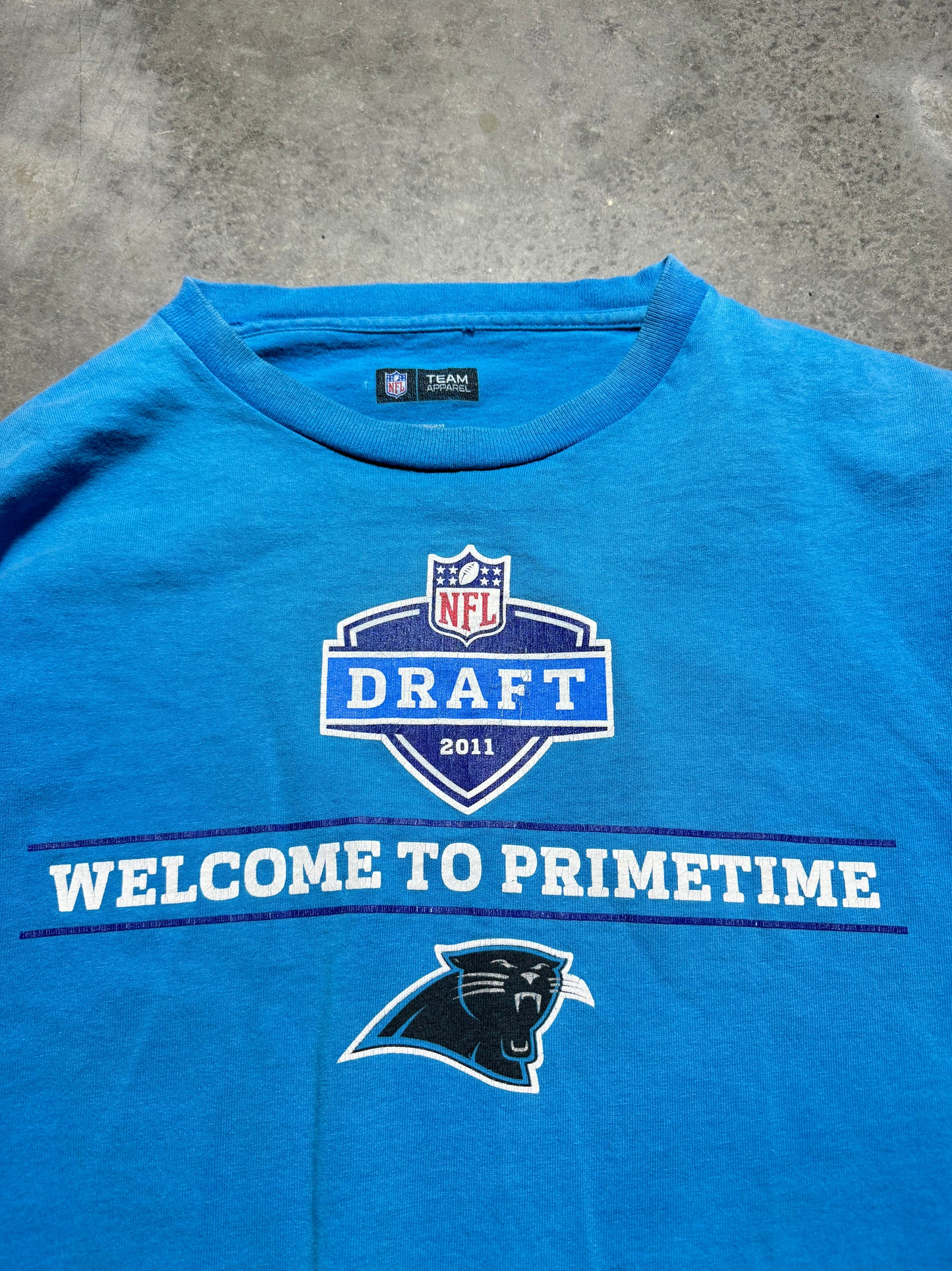 2011 Carolina Panthers “Welcome to Primetime” Vintage Cam Newton #1 Overall Pick NFL Draft Tee (XL)