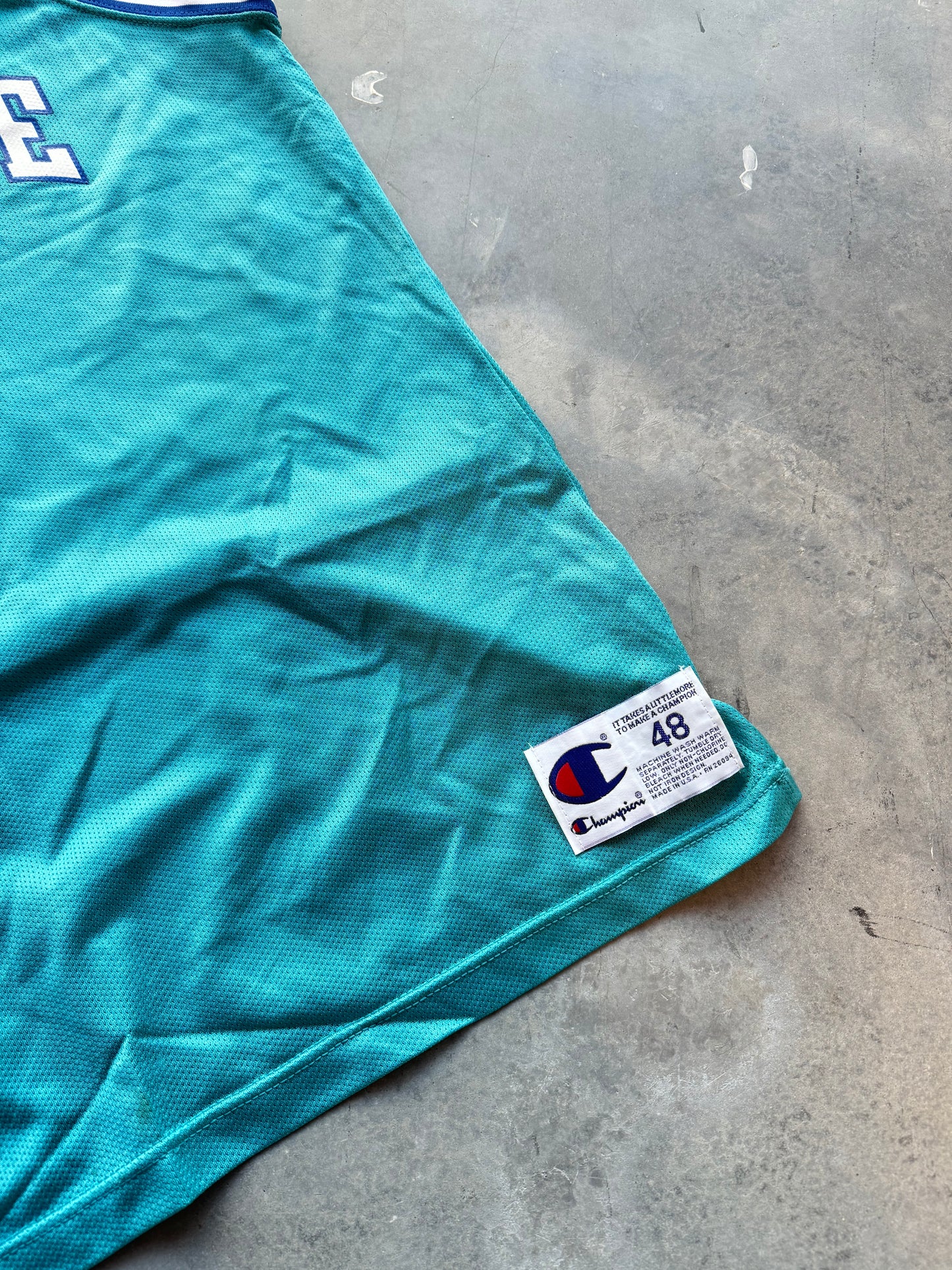 1991 Charlotte Hornets Larry Johnson Grandmama Vintage Teal Rookie Year Champion NBA Jersey (48/XL)