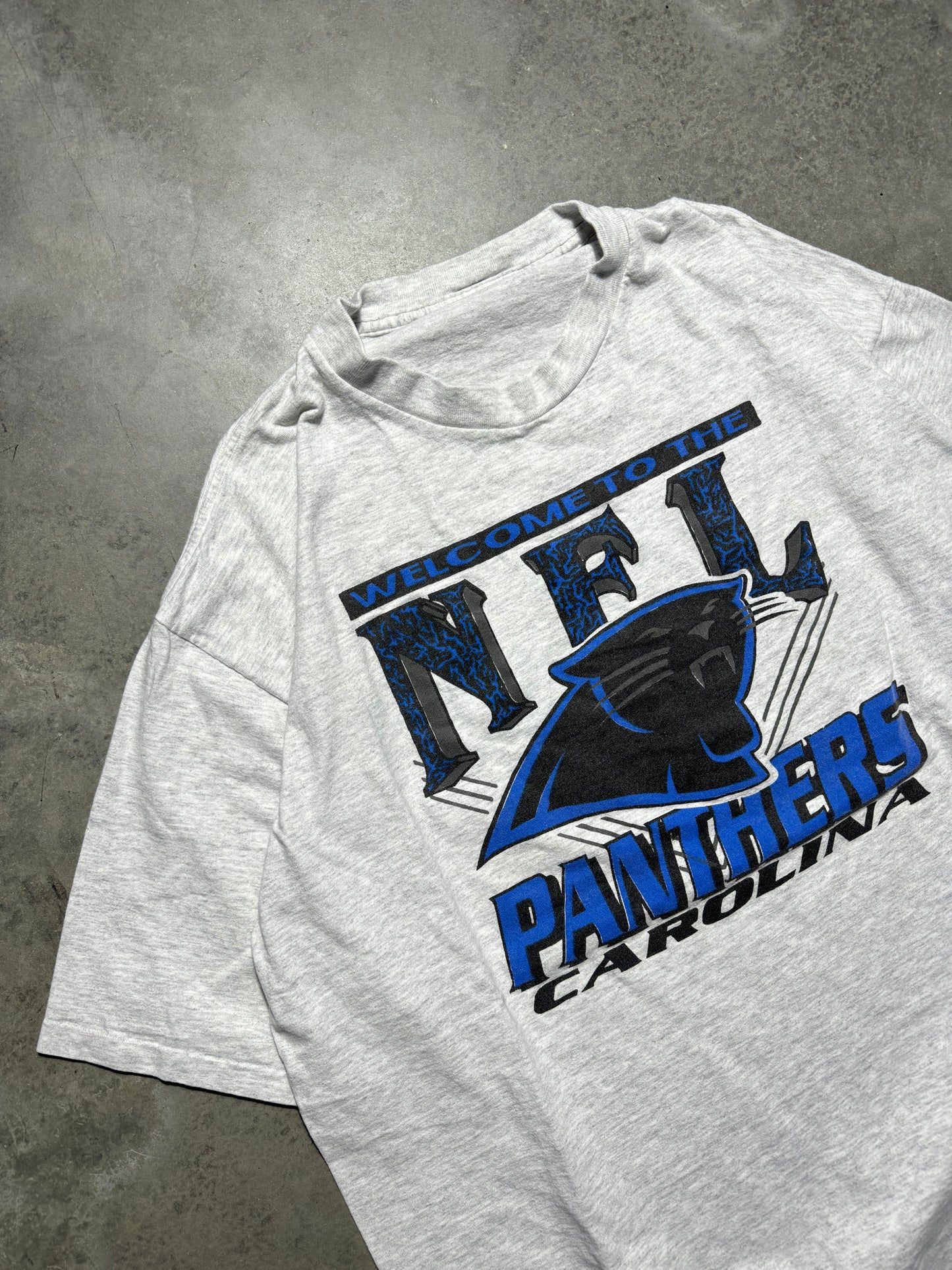 1993 Carolina Panthers Vintage Heather Grey “Welcome to the NFL” Franchise Announcement Tee (XL)