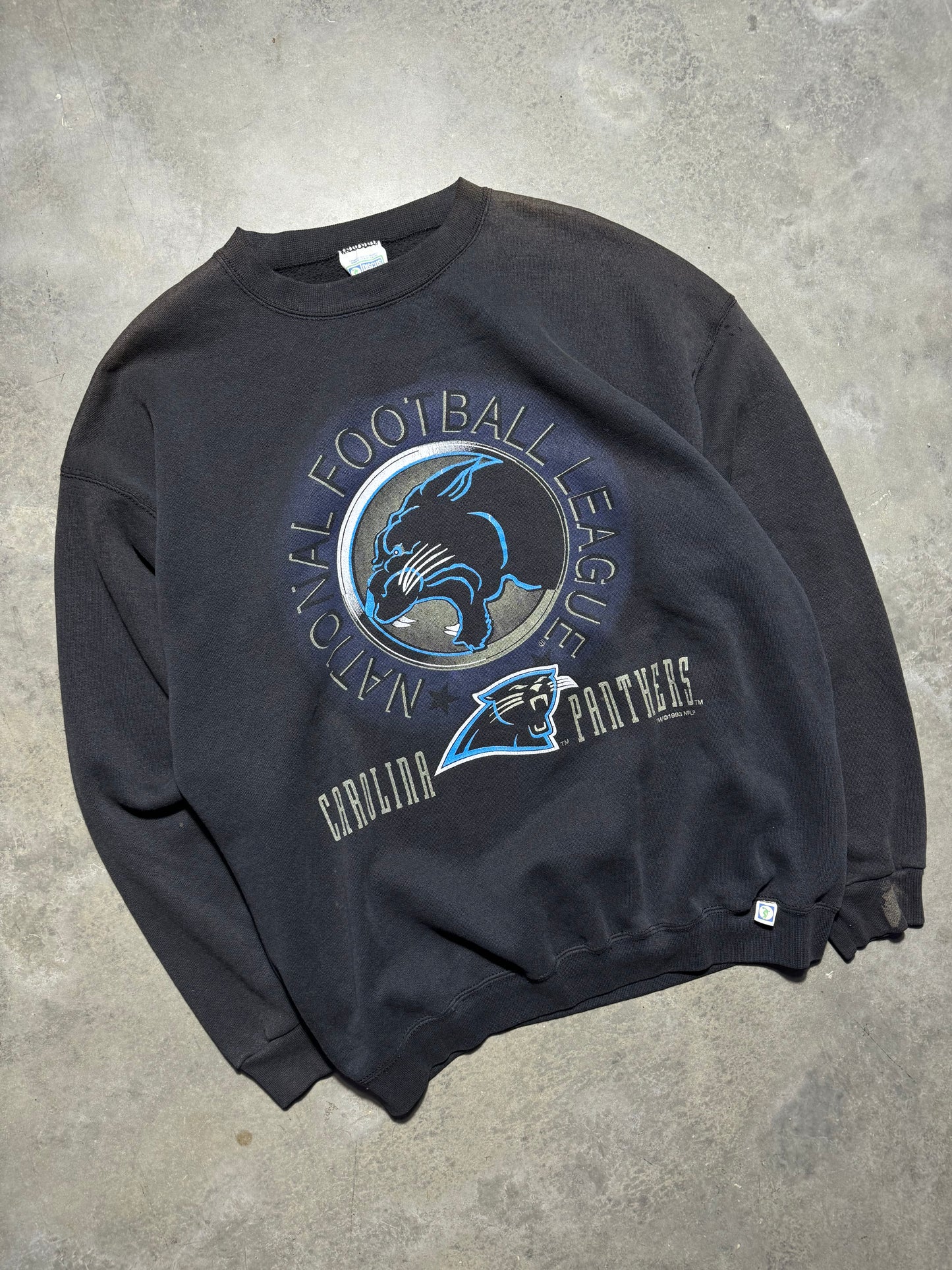 1993 Carolina Panthers Vintage Faded Black Indomitable Spirit Silhouette NFL Crewneck (XL)