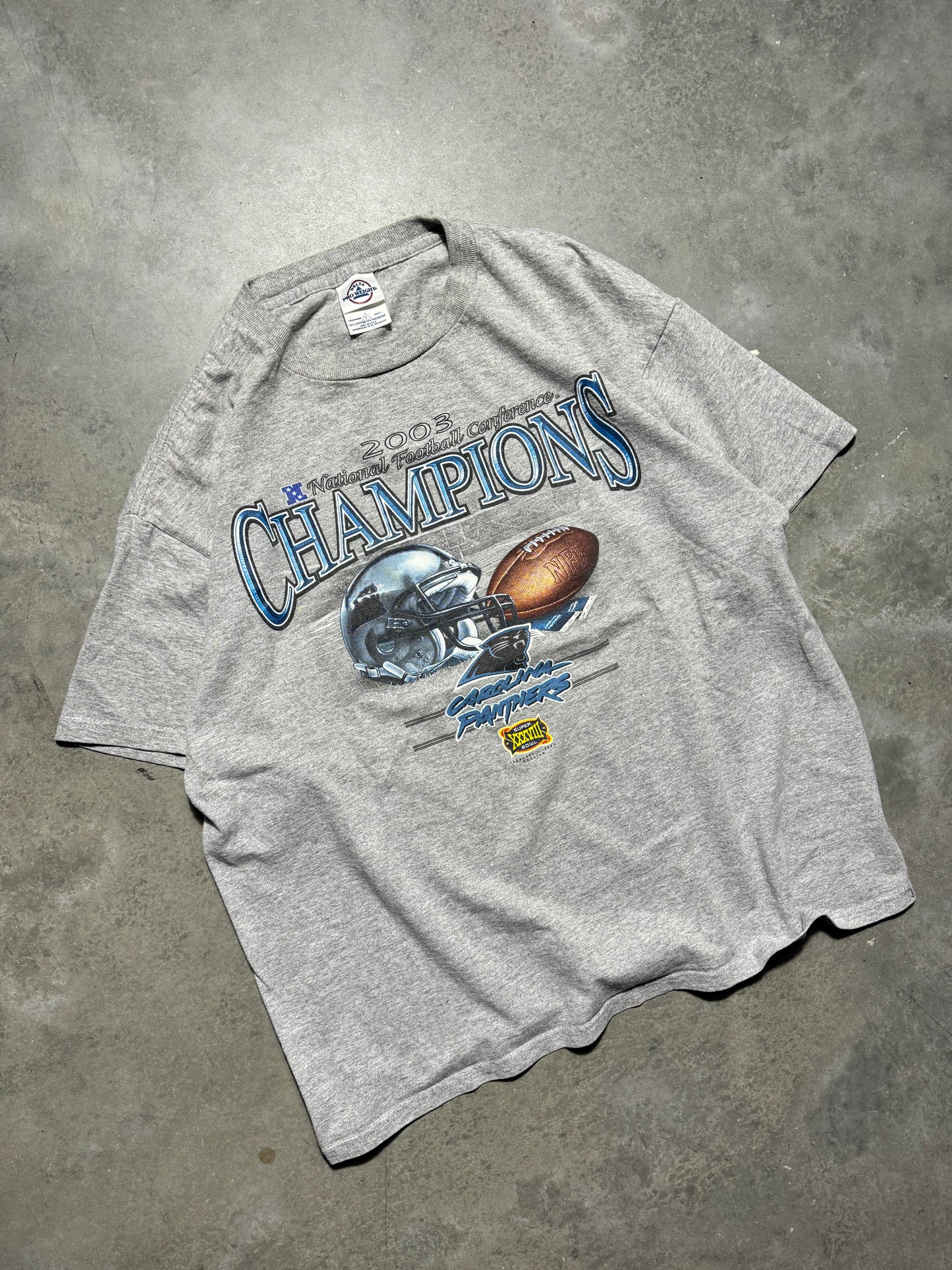 2003 Carolina Panthers Vintage Grey NFC Champions Super Bowl XXXVIII NFL Tee (Large)