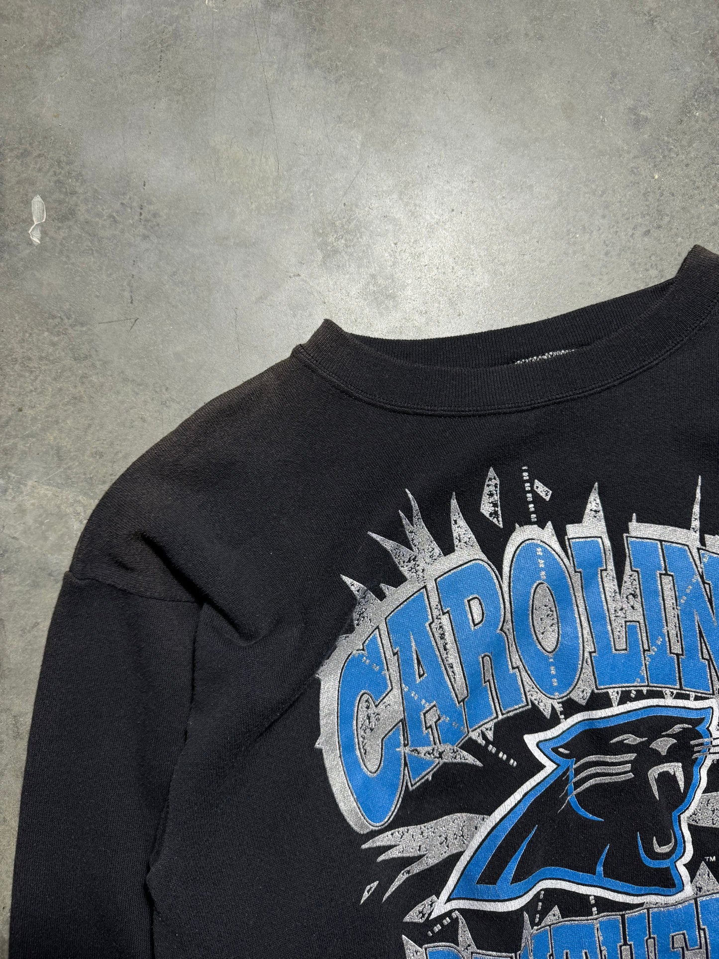 1993 Carolina Panthers Vintage Black Breakthrough Style Spellout NFL Crewneck (Large)