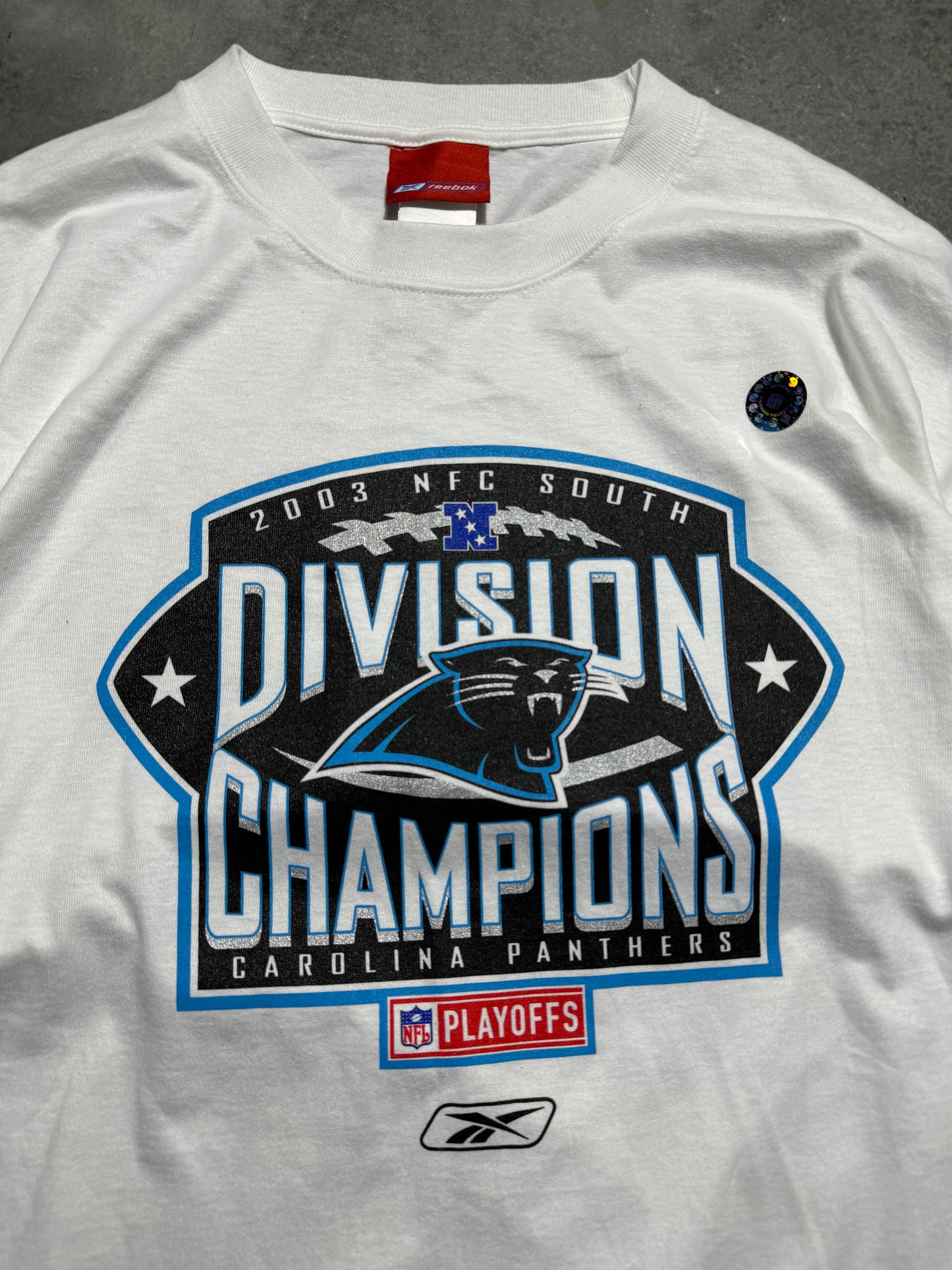 2003 Carolina Panthers Vintage White NFC South Division Champions Reebok NFL Tee - Deadstock (Large)