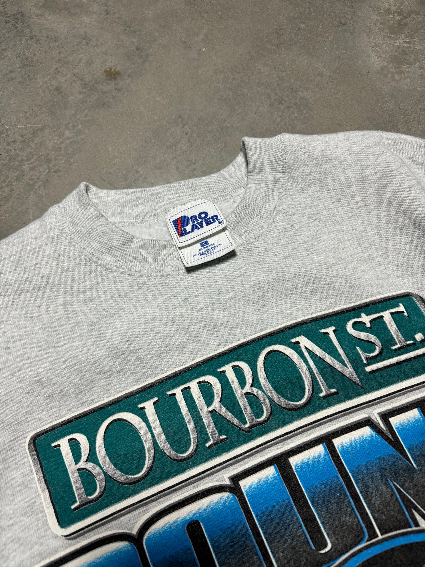 1996 Carolina Panthers Vintage Heather Grey Pro Player Bourbon Street Bound NFL Playoffs Super Bowl XXXI Crewneck (Large)