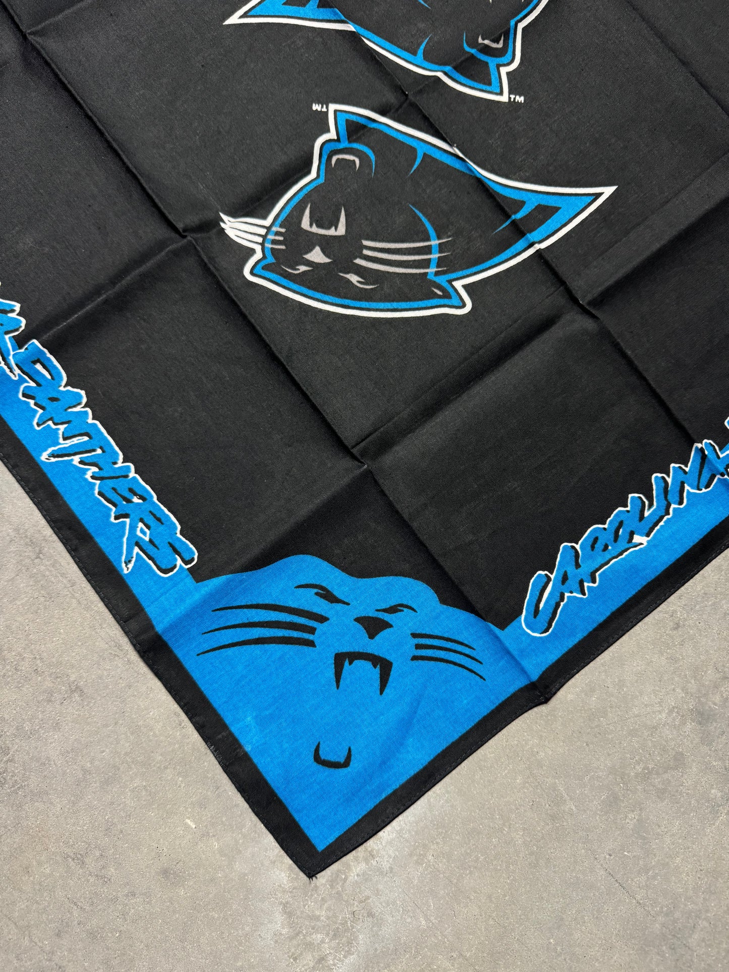90’s Carolina Panthers x Sun Com Wireless Vintage Cat Scratch Font NFL Bandana - Deadstock