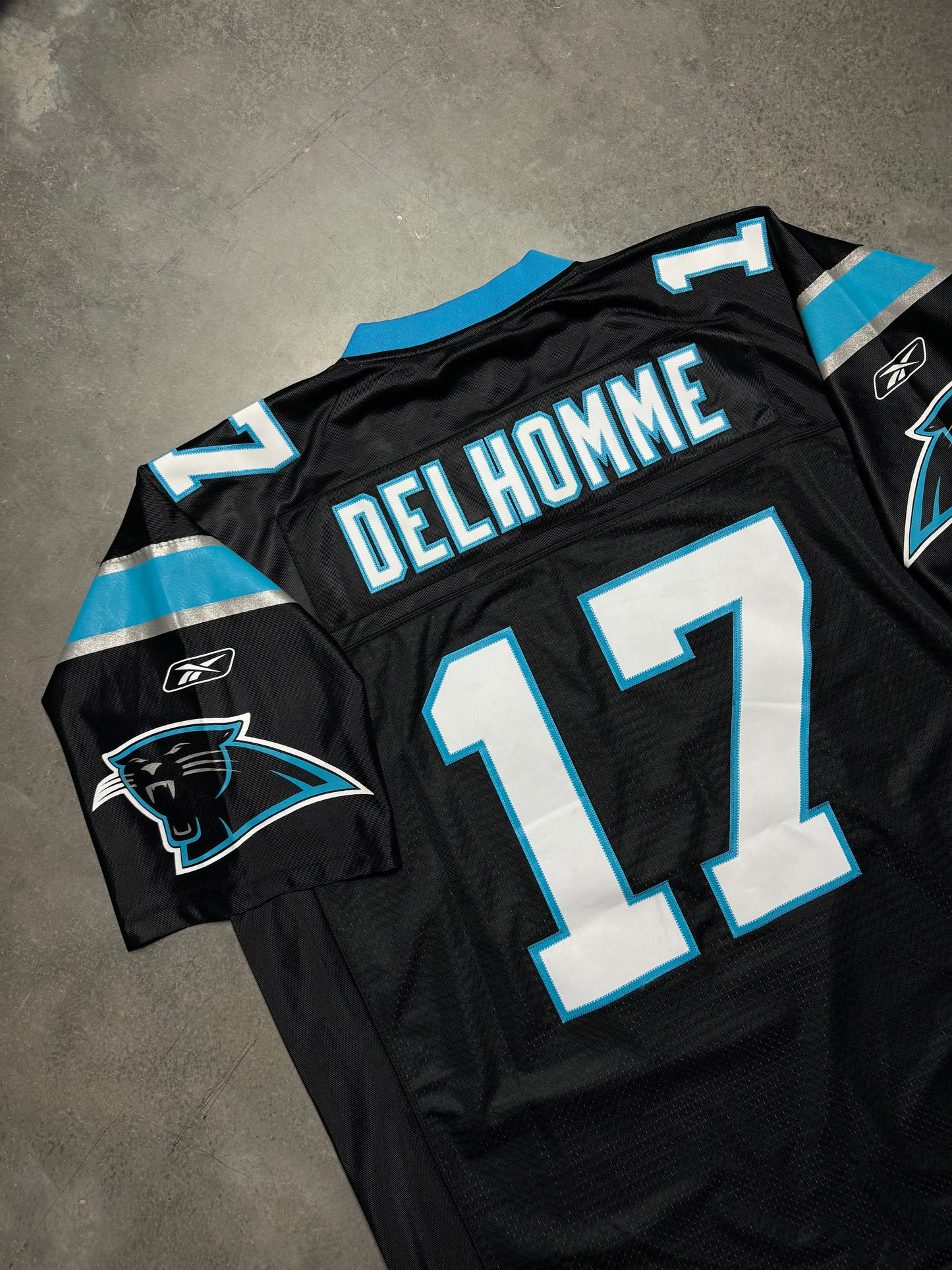 00’s Carolina Panthers Jake Delhomme Vintage Black Reebok Stitched Swingman NFL Jersey (XXL)