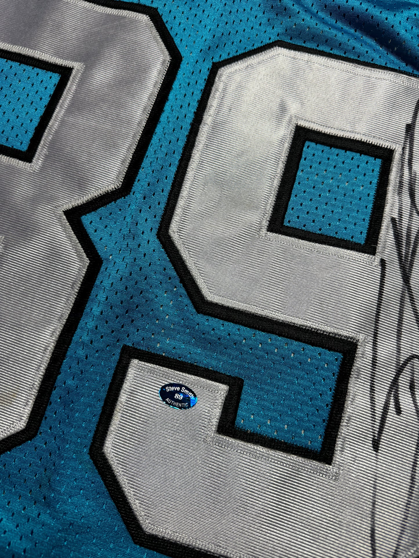 00’s Carolina Panthers Steve Smith Vintage Electric Blue Alternate Reebok Stitched On Field Authentic NFL Jersey - Autographed