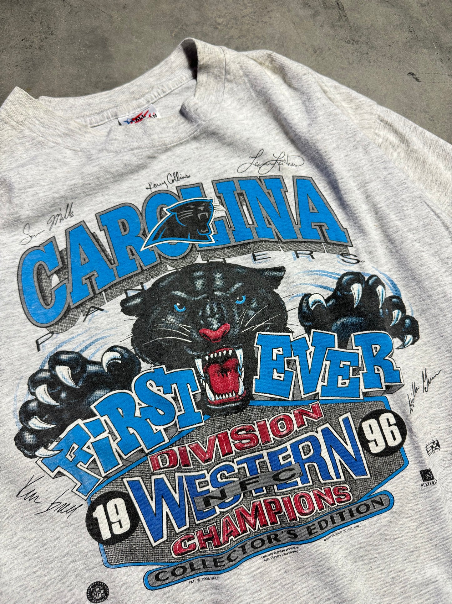 1996 Carolina Panthers NFC Western Division Champions Realistic Cat Print NFL Tee (Medium)