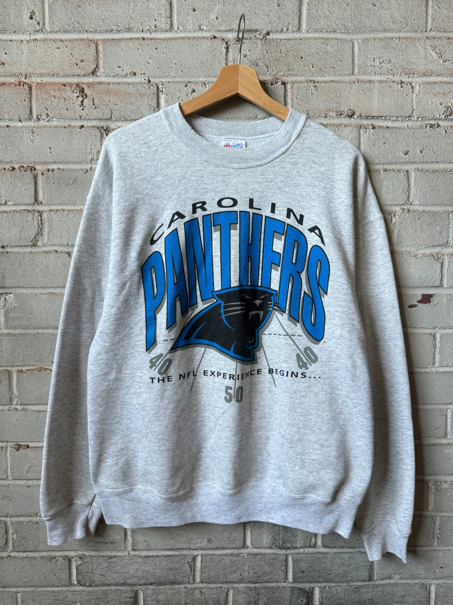 1993 Carolina Panthers “The NFL Experience Begins” Heather Grey Crewneck (Large)