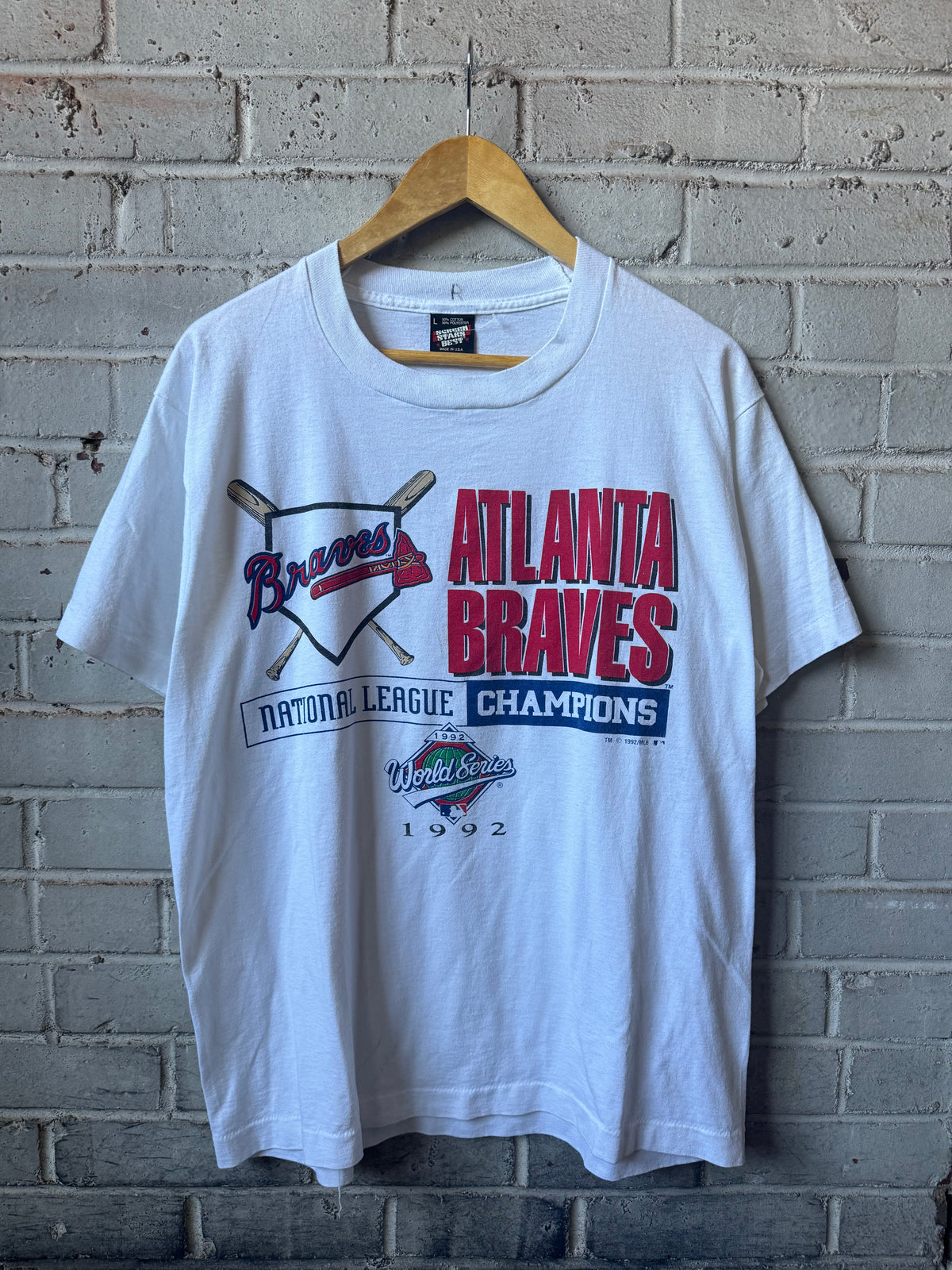 1992 Atlanta Braves Vintage White National League Champions MLB Tee (Large)