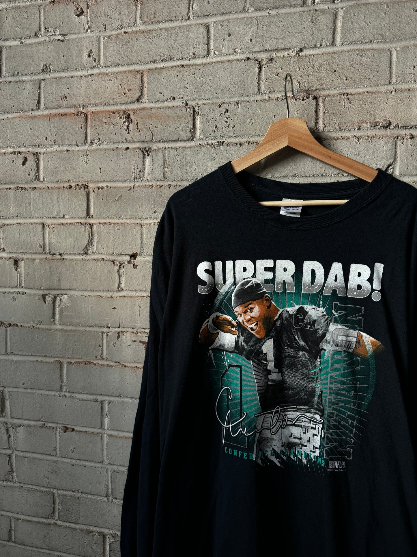 2016 Carolina Panthers Cam Newton Super Dab! Black NFL Longsleeve Tee (XXL)