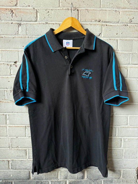 00’s Carolina Panthers Vintage Black Cat Scratch Font NFL Polo Collared Shirt (Medium)