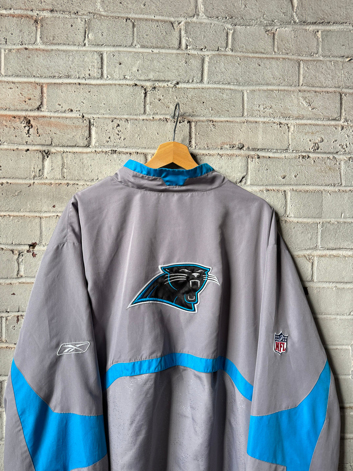 00’s Carolina Panthers Vintage Silver Reebok Quarter Zip NFL Sideline Pullover Jacket (XXL)