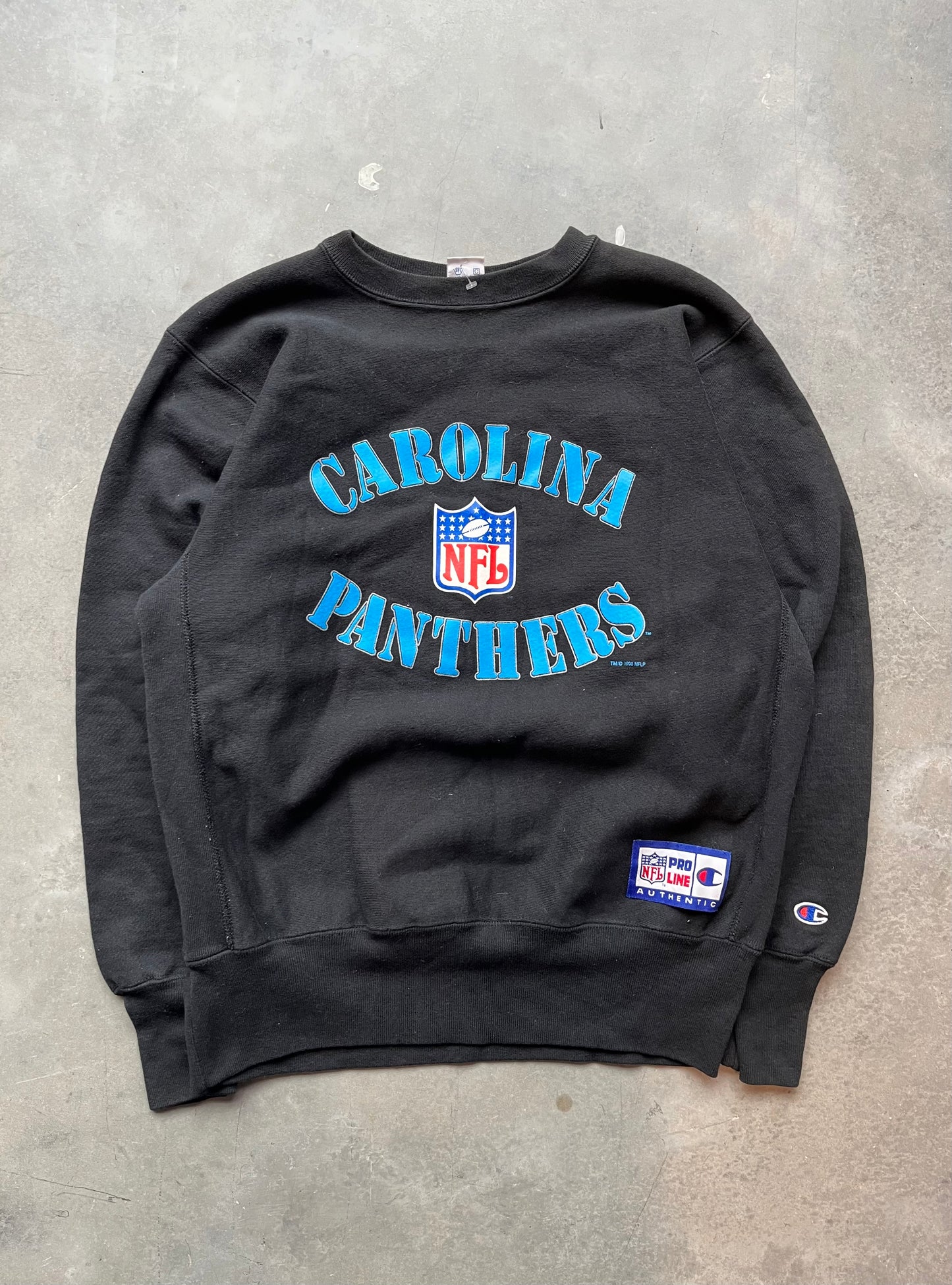 1994 Carolina Panthers Spellout Vintage Champion Reverse Weave NFL Pro Line Crewneck Sweatshirt Brand New-Deadstock (Large)