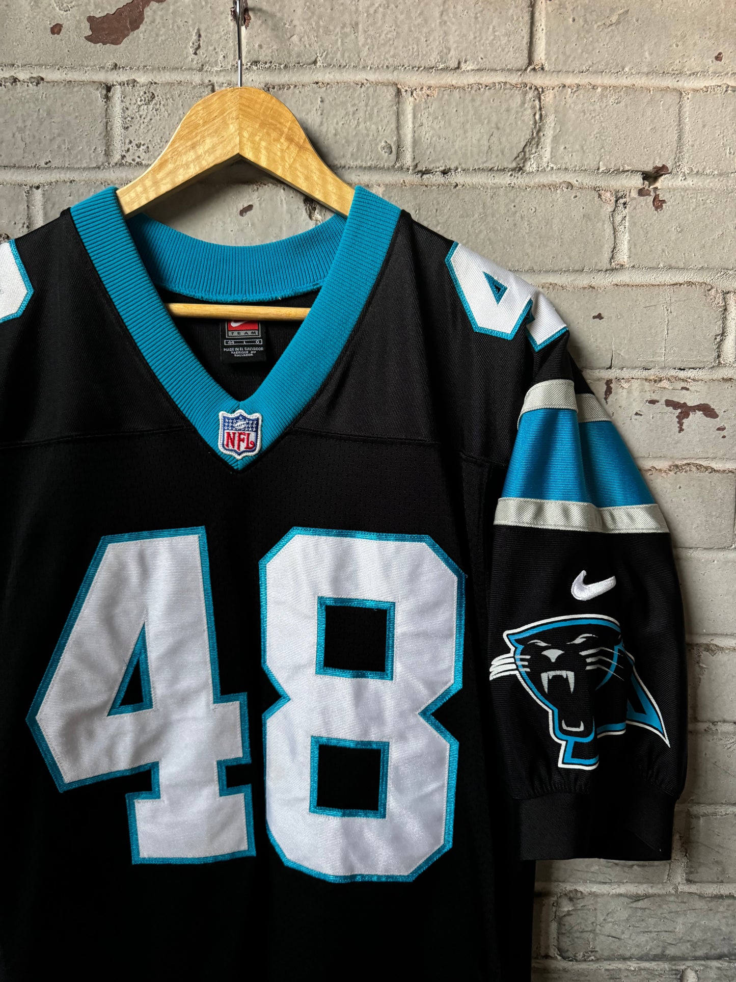 00’s Carolina Panthers Stephen Davis Vintage Black Nike On Field Authentic NFL Jersey (44/Large)