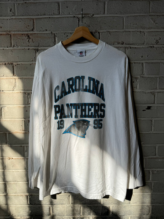 00’s Carolina Panthers Vintage Established 1995 White NFL Longsleeve Tee (XL)