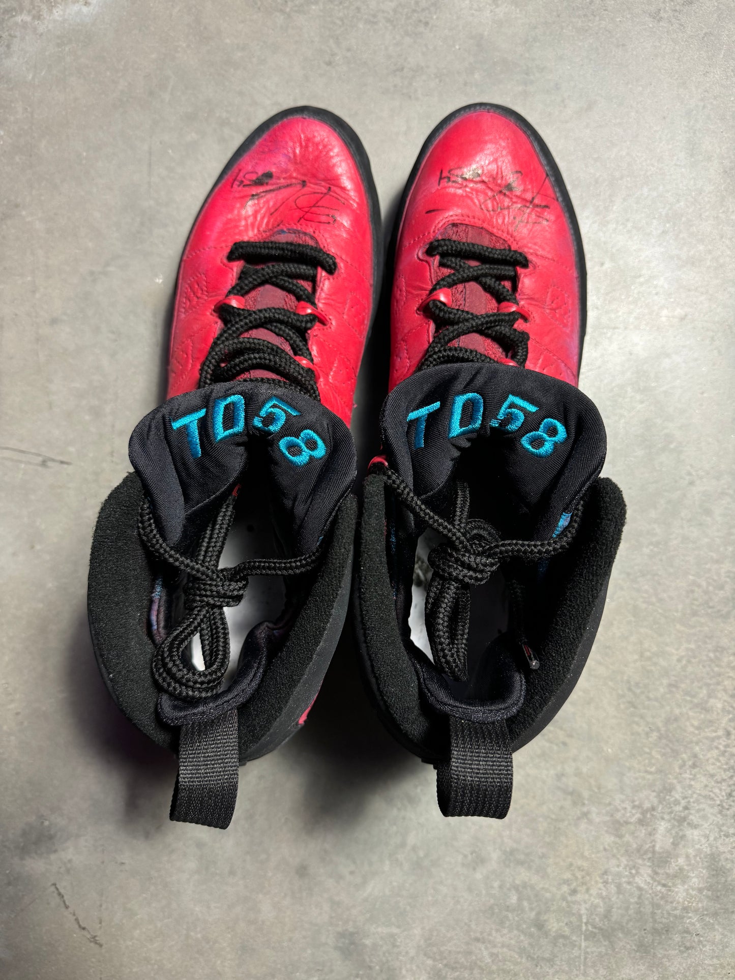 2016 Carolina Panthers Shaq Thompson x Thomas Davis Air Jordan 9 “My Cleats My Cause” Defending Dreams Foundation Game Worn PE Cleats - Autographed