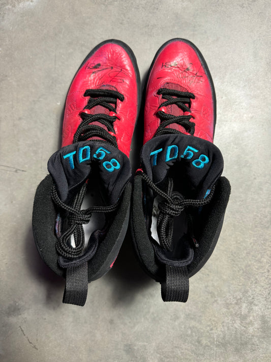 2016 Carolina Panthers Shaq Thompson x Thomas Davis Air Jordan 9 “My Cleats My Cause” Defending Dreams Foundation Game Worn PE Cleats - Autographed