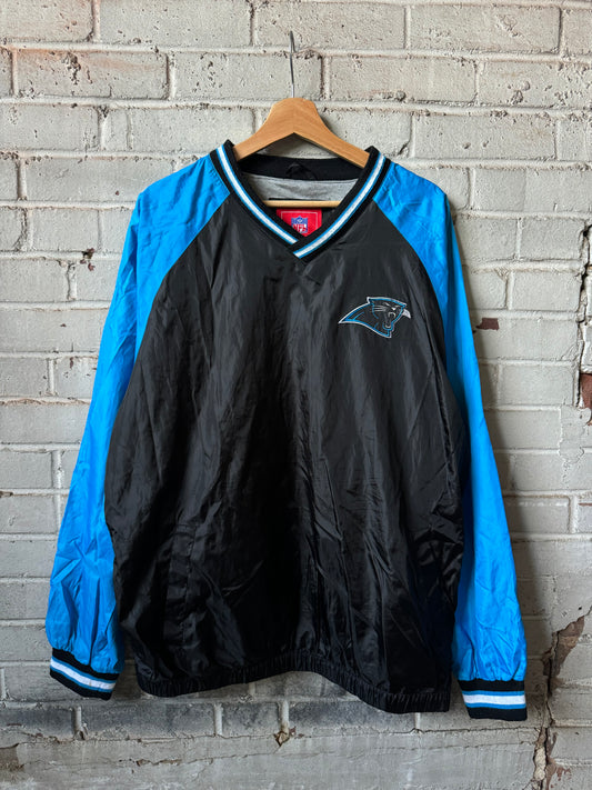 00’s Carolina Panthers Vintage Colorblocked Chest Logo NFL Windbreaker Pullover (Large)