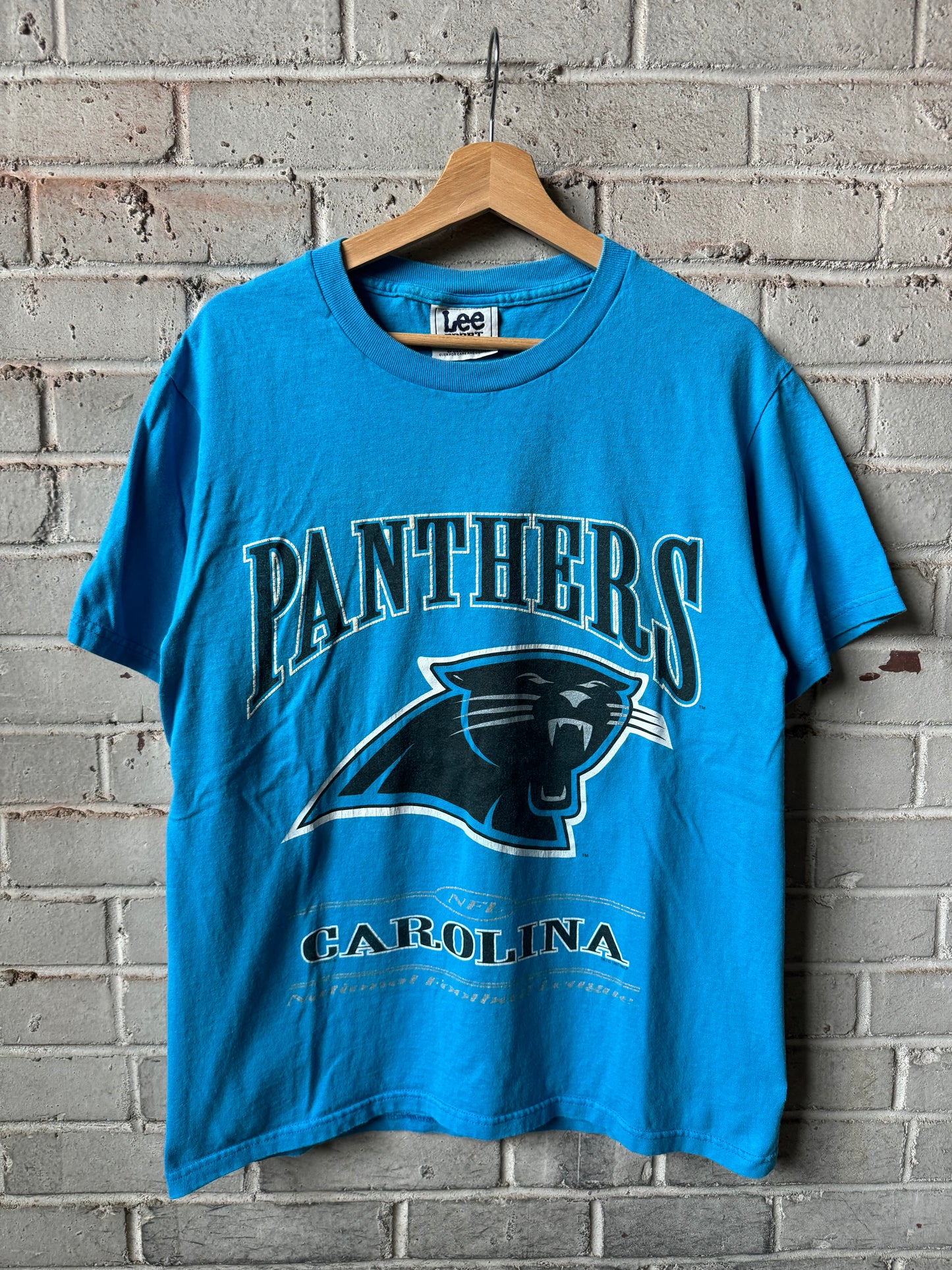 90’s Carolina Panthers Vintage Blue Lee Sport Big Logo NFL Tee (Medium)