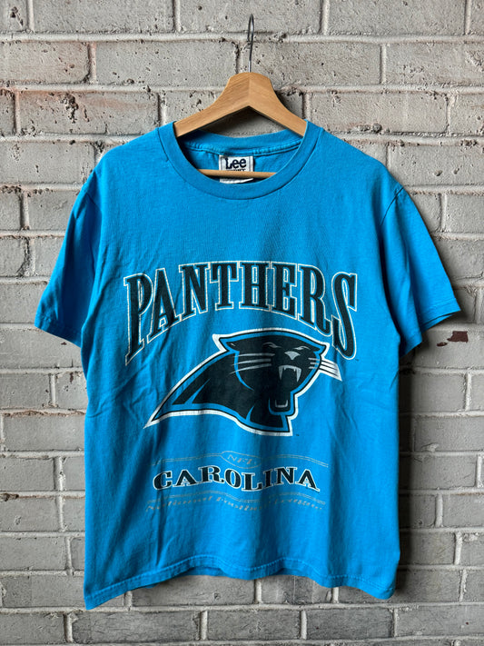 90’s Carolina Panthers Vintage Blue Lee Sport Big Logo NFL Tee (Medium)