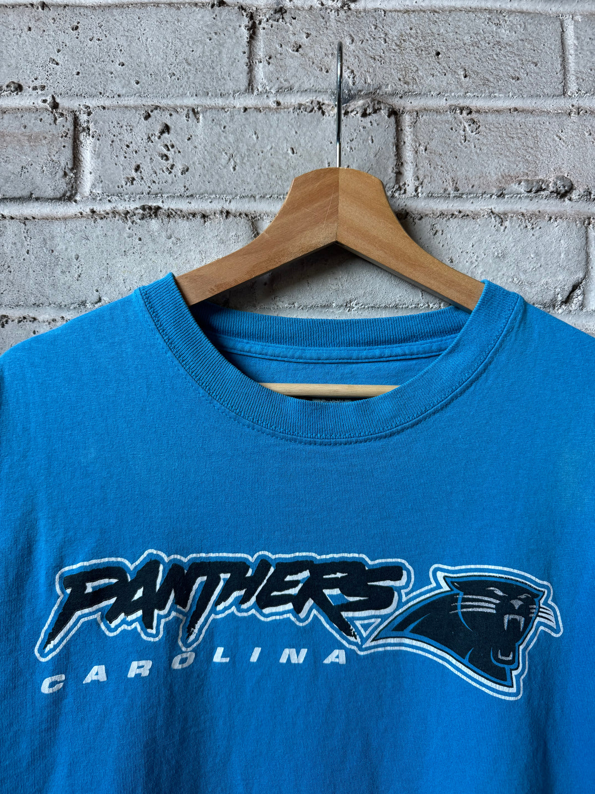 00’s Carolina Panthers Vintage Blue Cat Scratch Font NFL Spellout Tee (XL)