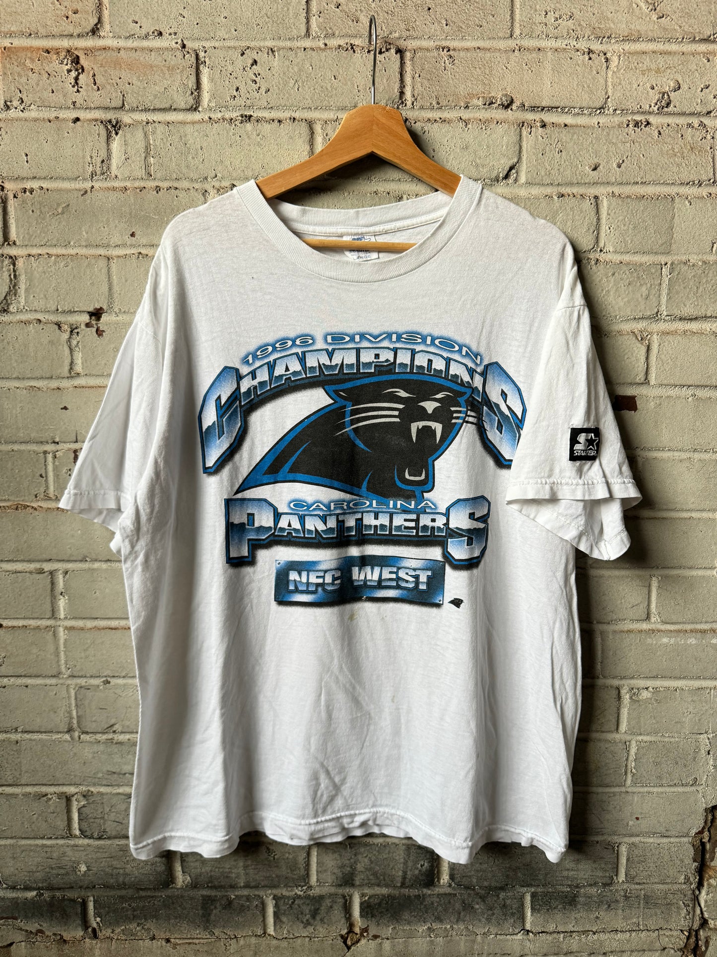 1996 Carolina Panthers Vintage White Distressed Starter NFC Western Division Champions NFL Tee (XL)