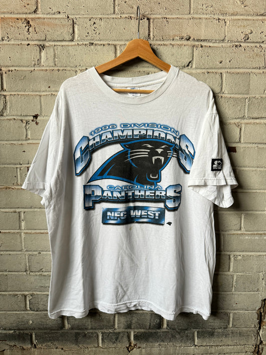 1996 Carolina Panthers Vintage White Distressed Starter NFC Western Division Champions NFL Tee (XL)