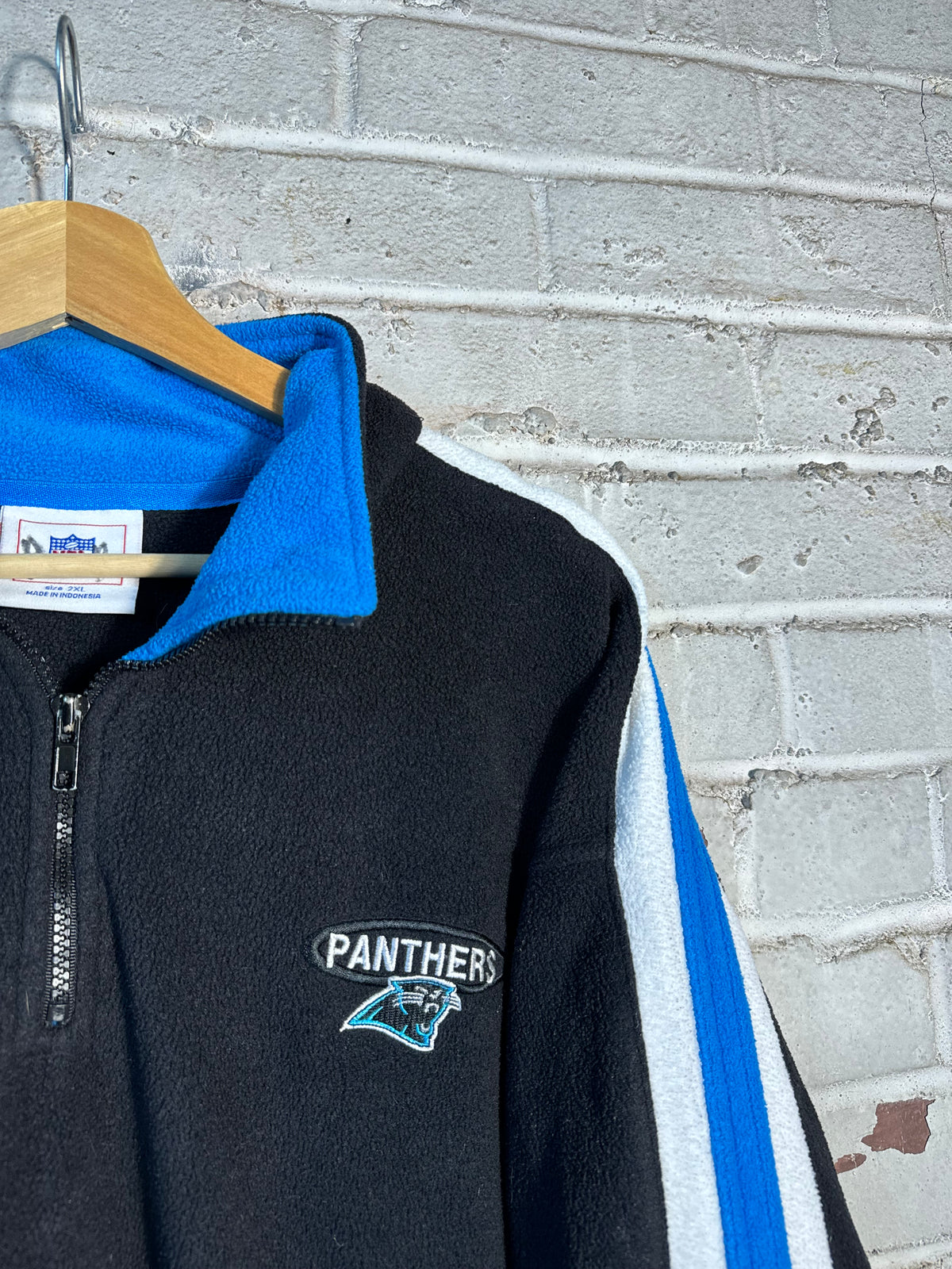 00’s Carolina Panthers Vintage Black Striped Quarter Zip NFL Fleece Pullover Jacket (XXL)