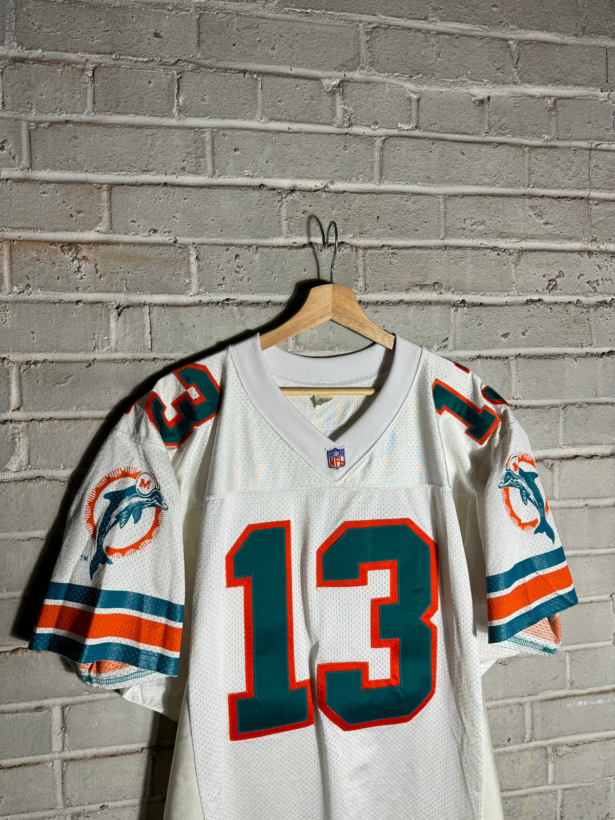 90’s Miami Dolphins Dan Marino Vintage White Wilson Fully Embroidered On Field Authentic NFL Jersey (44/Large)