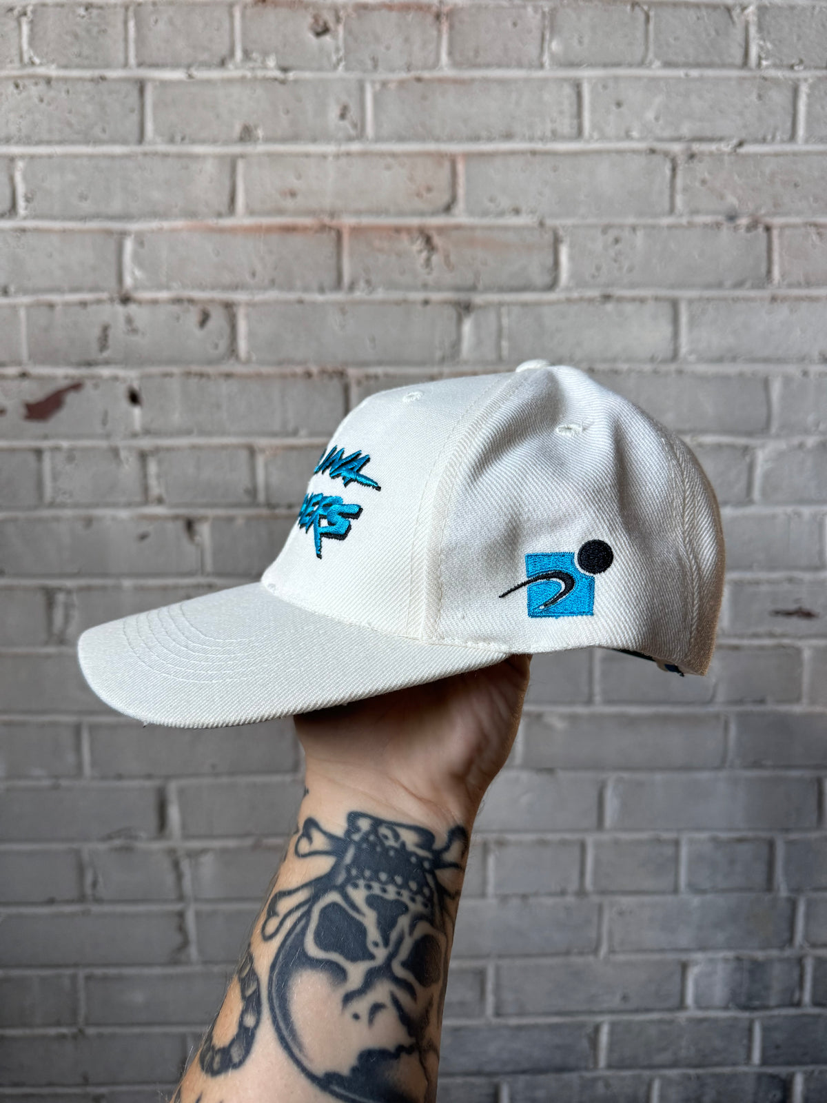90’s Carolina Panthers Vintage White Wool Cat Scratch Font Sports Specialties NFL Snapback Hat (OSFA)