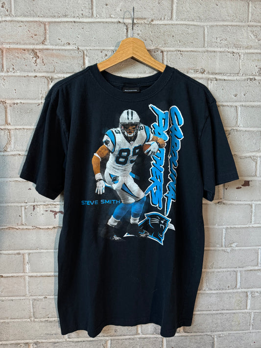 00’s Carolina Panthers Steve Smith Vintage Black Reebok Cat Scratch Font NFL Player Tee (Small)