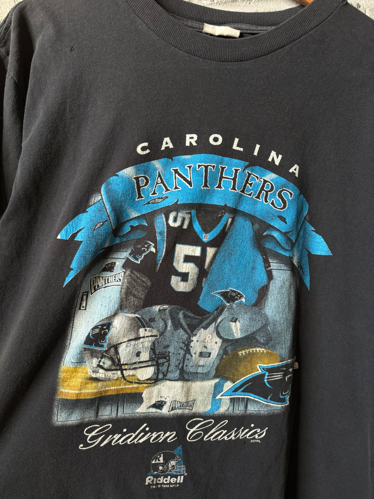 1998 Carolina Panthers Vintage Black Riddell Gridiron Classics Locker NFL Tee (Small)