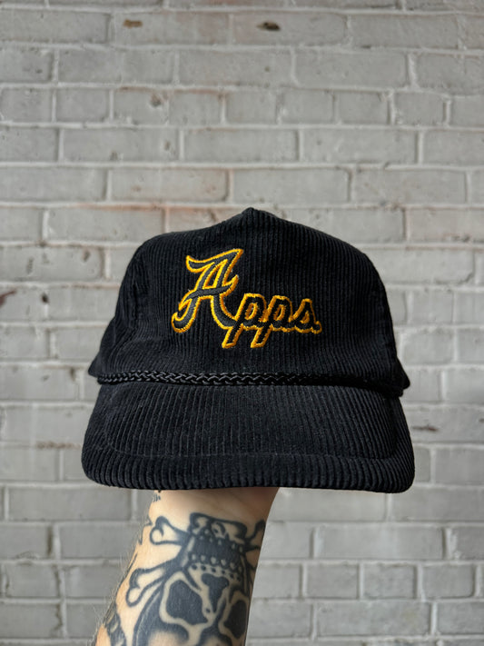 90’s Appalachian State University Mountaineers “Apps” Vintage Black Corduroy Strapback College Hat (OSFA)