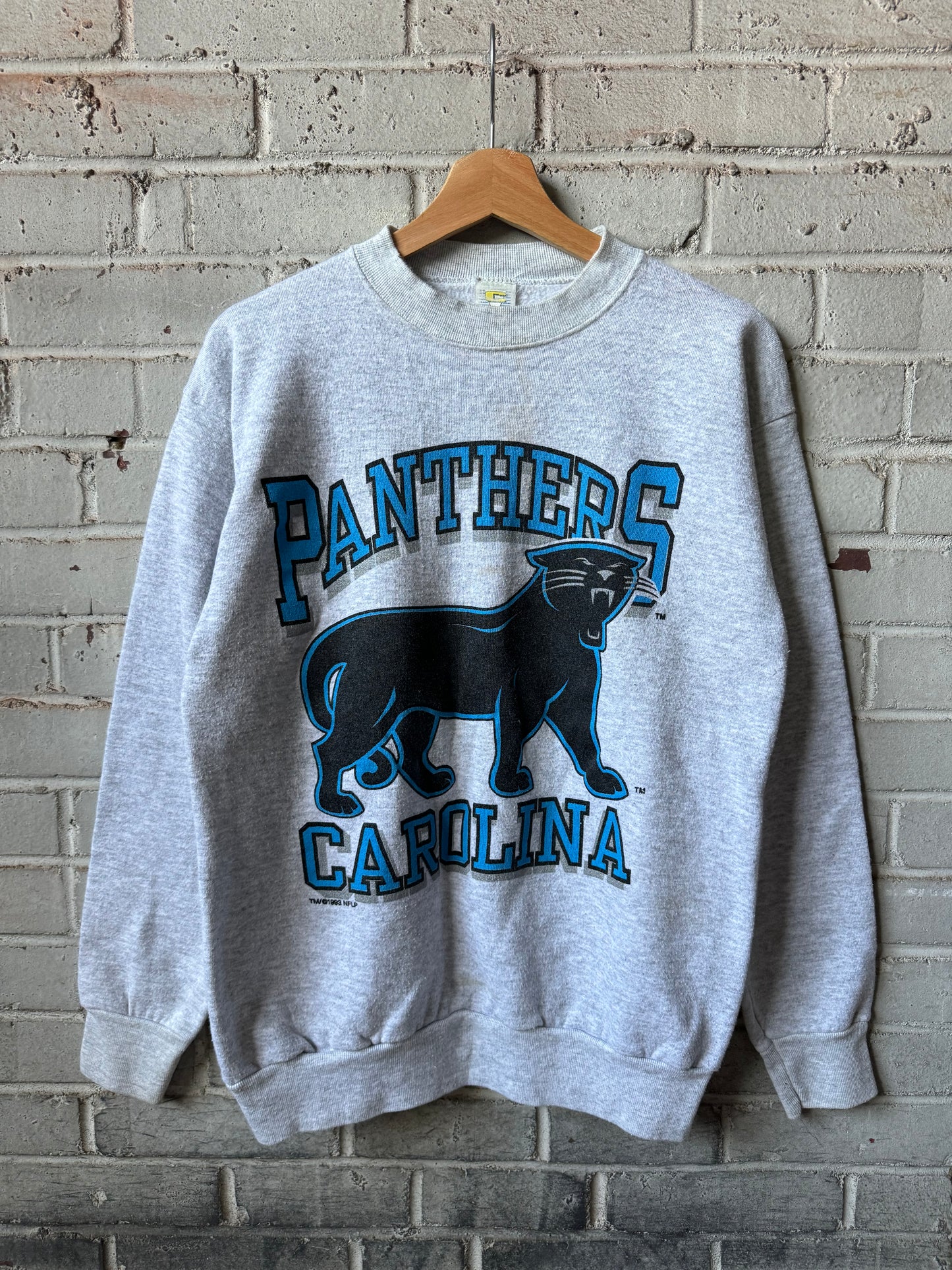 1993 Carolina Panthers Vintage Heather Grey Alternate Full Cat Logo NFL Crewneck (Medium)