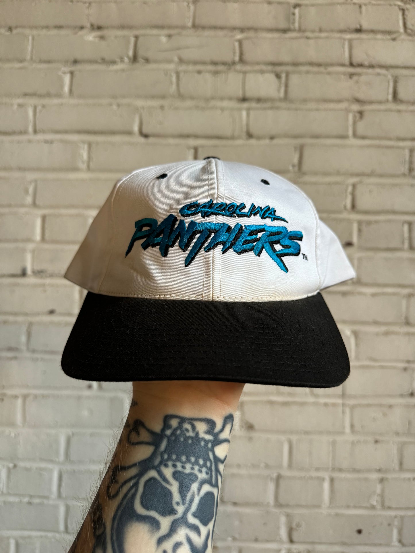 1995 Carolina Panthers Vintage White Reebok NFL Pro Line Cat Scratch Font NFL Snapback Hat (OSFA)