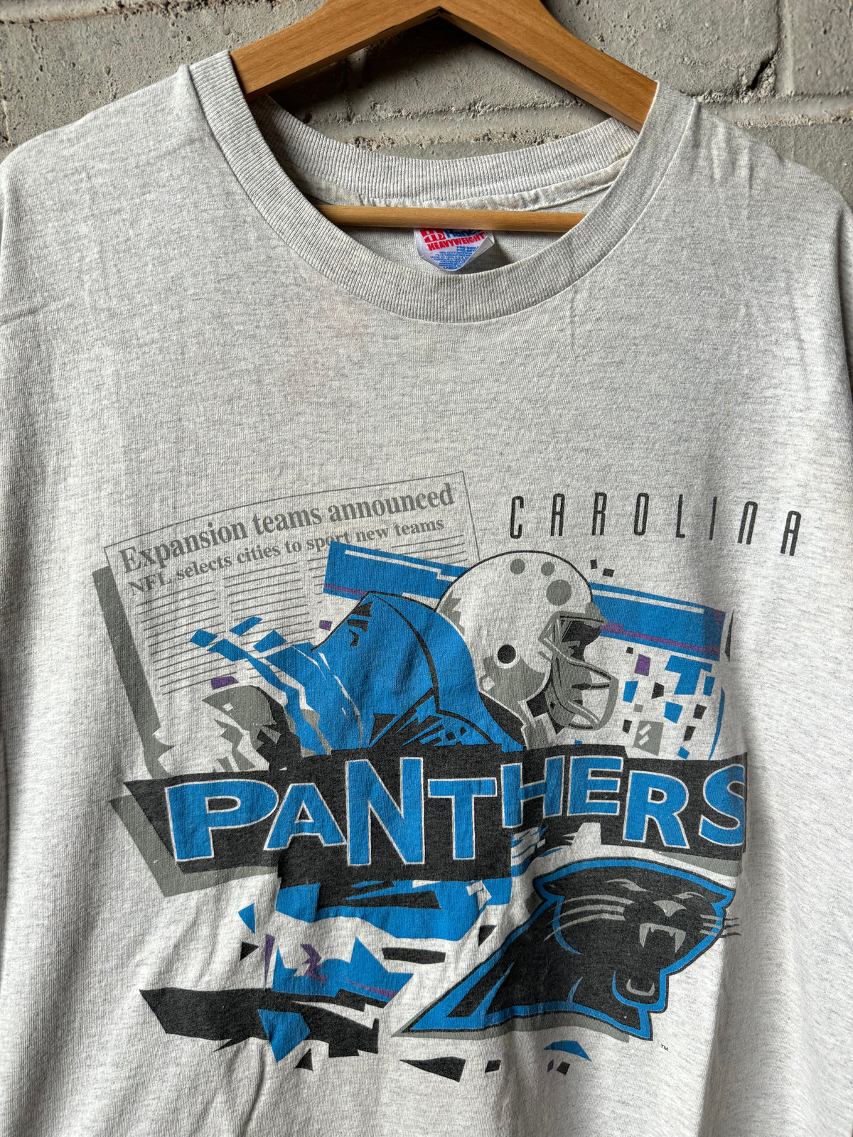 1995 Carolina Panthers Vintage Heather Grey Expansion Franchise Announcement NFL Tee (Large)